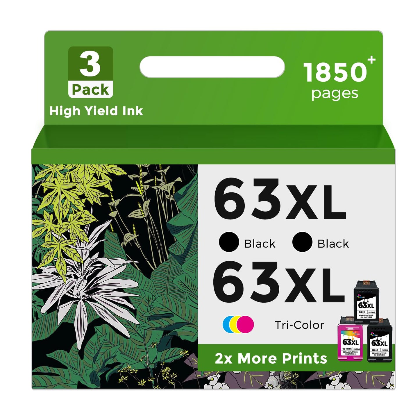 63XL Ink Cartridge Combo Pack (2 Black and 1 Color, 3-Pack) Replacement for HP Ink 63 XL HP63 to Envy 4520 4512 4510 Officejet 4650 5258 5200 3830 5255 4655 4652 5252 Deskjet 3630 3632 2132 Printer