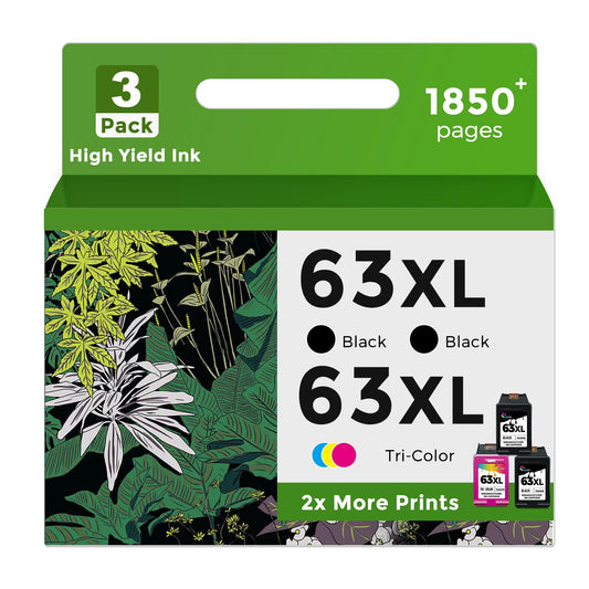 63XL Ink Cartridge Combo Pack (2 Black and 1 Color, 3-Pack) Replacement for HP Ink 63 XL HP63 to Envy 4520 4512 4510 Officejet 4650 5258 5200 3830 5255 4655 4652 5252 Deskjet 3630 3632 2132 Printer