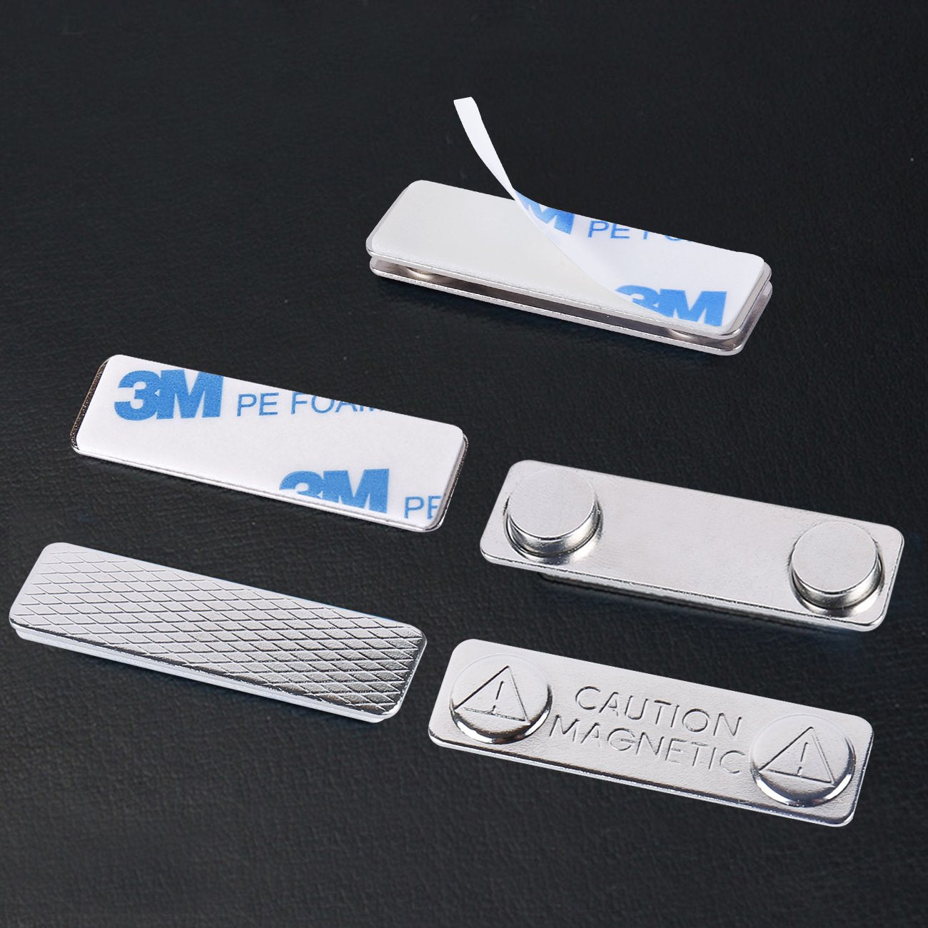 Strong Magnetic Name Badge Holders with Steel Back Plate, 100 Pack Name Tags/ID Badge Magnets, Fastener with 3M Adhesive on Front Plate,Strength Neodymium Magnets