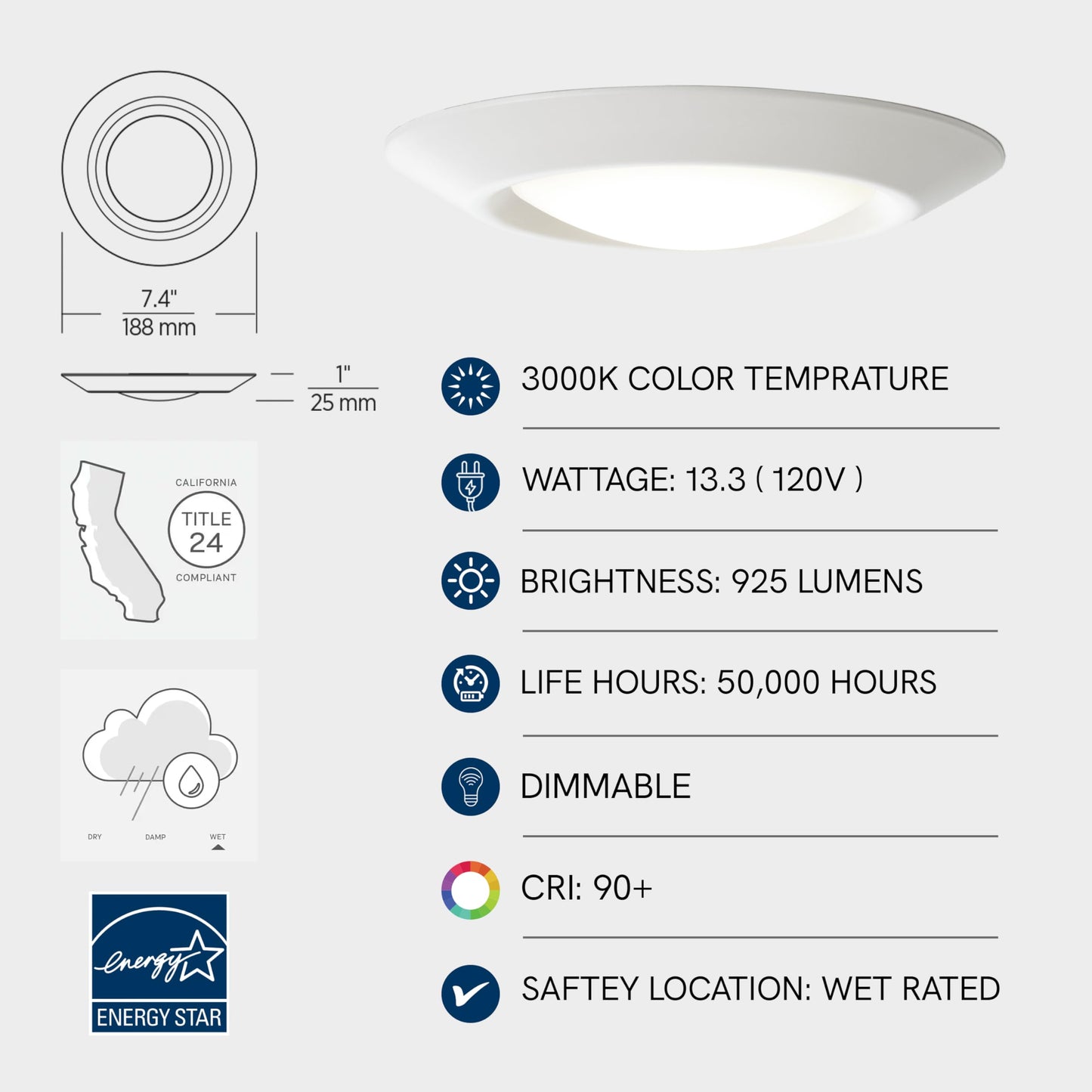 Sea Gull Lighting 14550S-15 Generation Lighting Traverse Lyte Round 6 in. 3000K, Canless Integrated LED Recessed Light, 925 Lumens, 90 CRI, T24 Complaint, Wet Rated in White Finish (4 Pack)