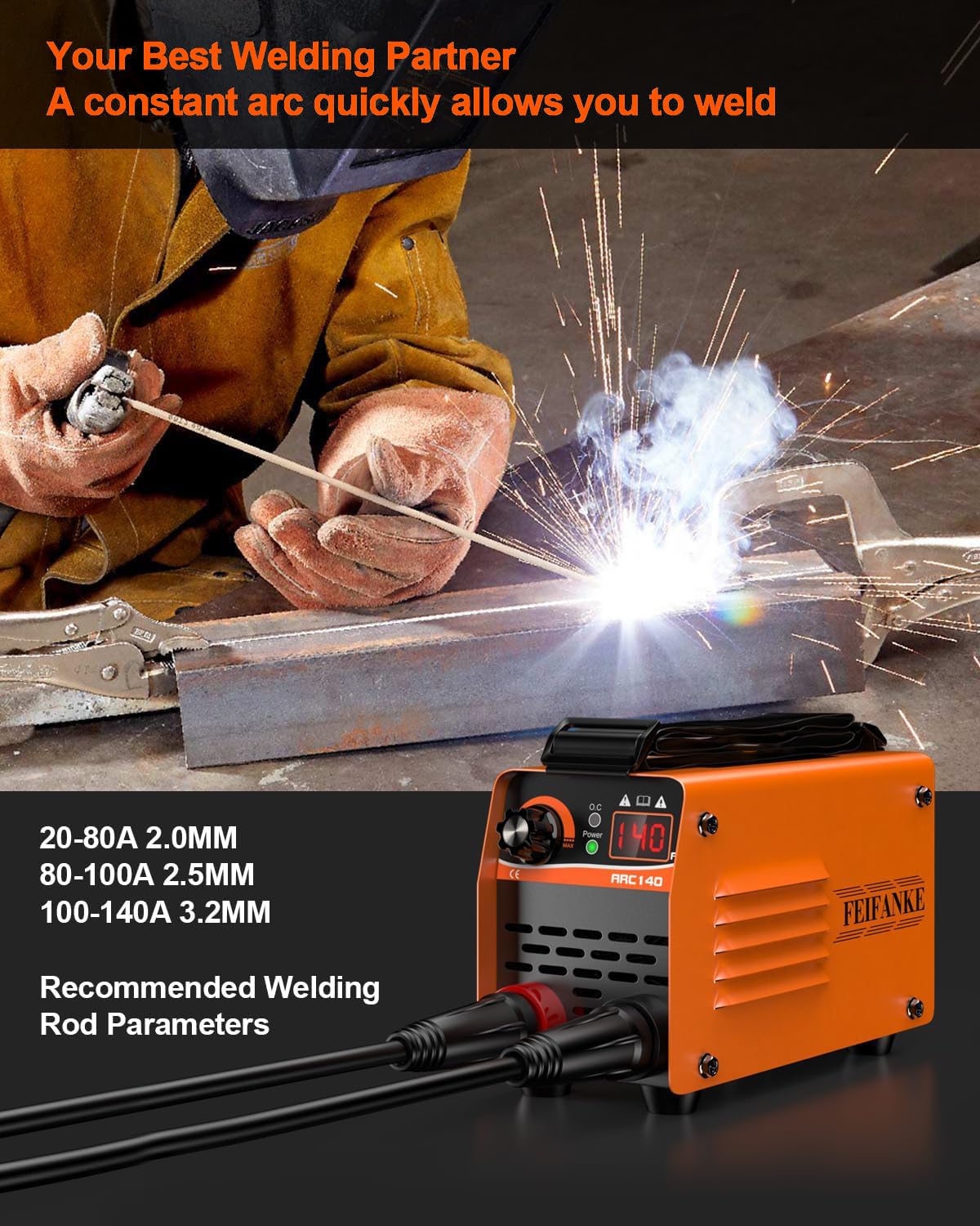FEIFANKE 140A Stick Welder, 110V Mini Stick Welding Machine, 2 IN 1 ARC/Lift TIG Small Welder Machine, Portable MMA Inverter Welder with IGBT Hot Start ARC Force Anti-Stick 5PCS 3/32" Welding Rods