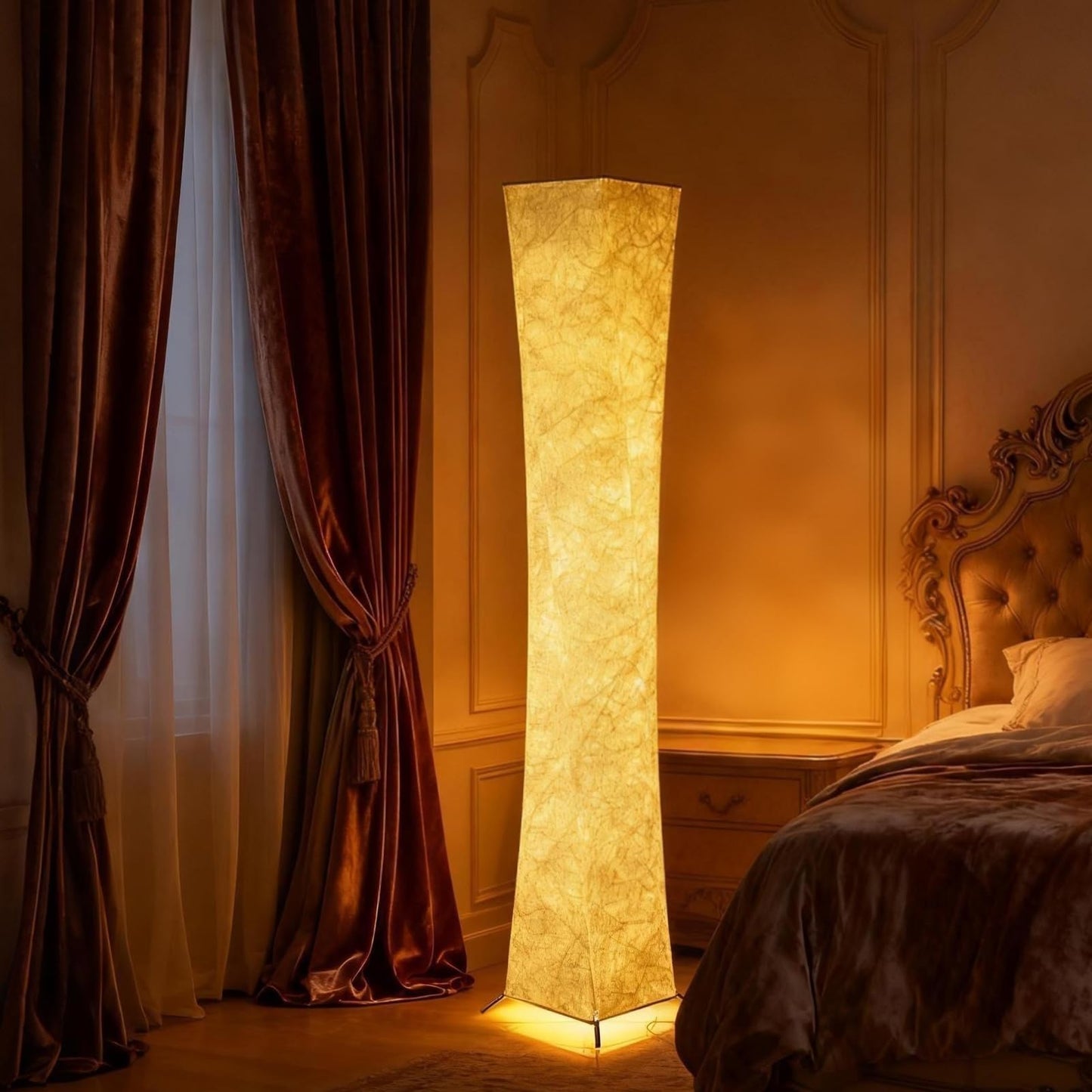 YIEONSHION Modern Floor Lamp with Soft Light, 52 Inch, Remote Control for 3 Colors & Brightness, Energy Efficient LED Tyvek Fabric Shade for Bedroom, Living Room