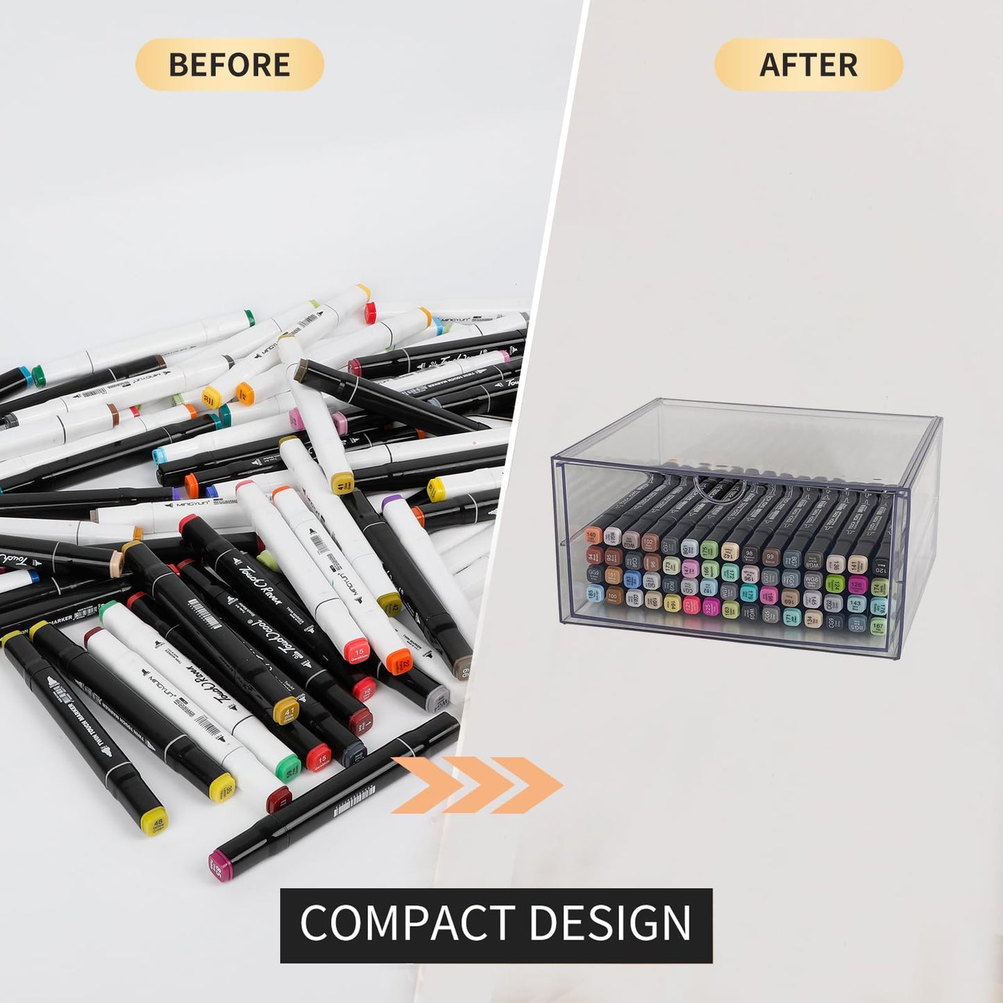 NINEWEEN Clear Desk Organizers and Accessories, 2 Pack Plastic Drawer Organizer for Office Supplies, Marker Pen, Art Crafts, Stationery, Coffee Pods, Stackable Home Storage (2 Drawers)
