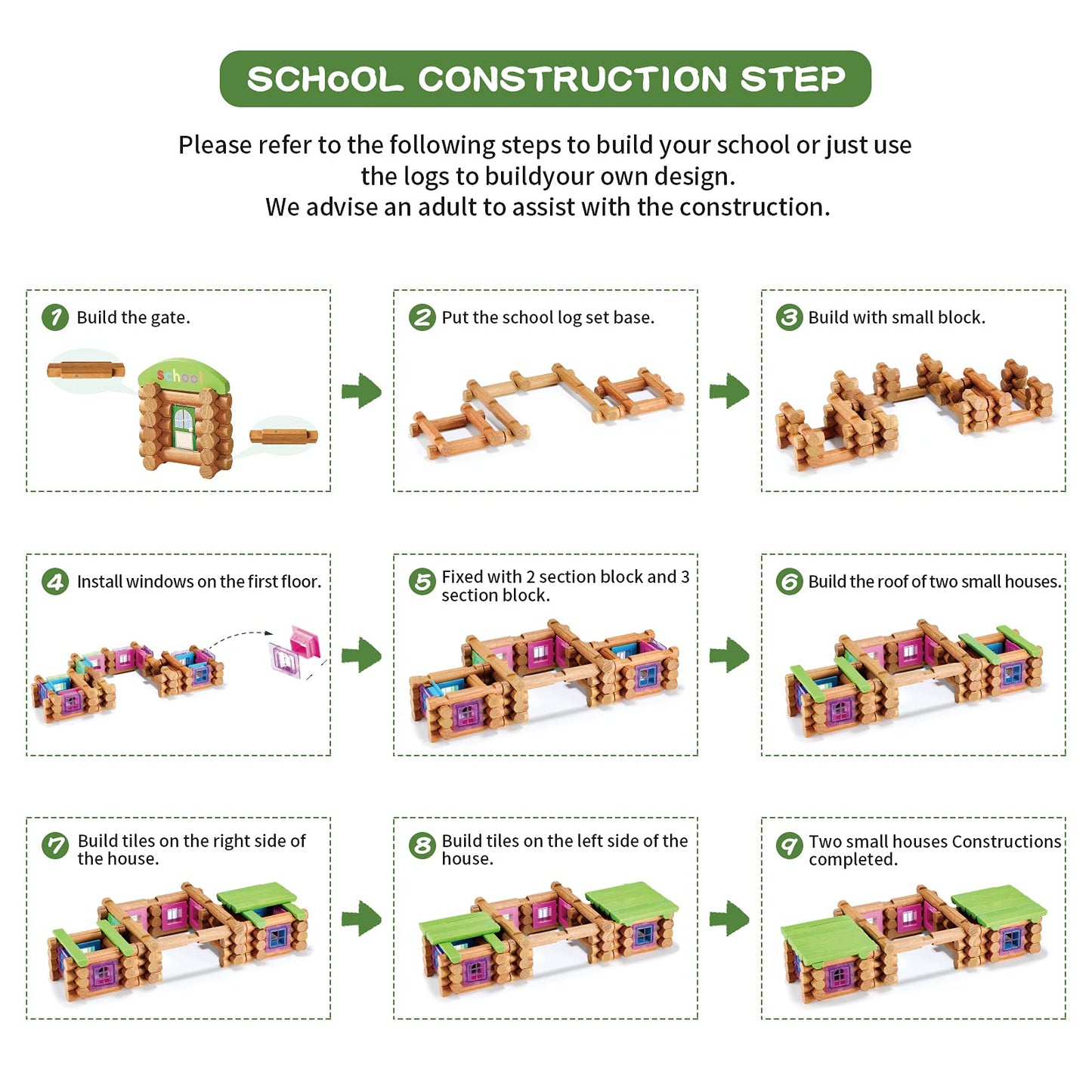 Wondertoys - 269 Pieces Real Wood Log Set Ages 3+ Classic Gift Set for Boys and Girls, Creative Construction Engineering, Top Blocks Game Kit, Toy