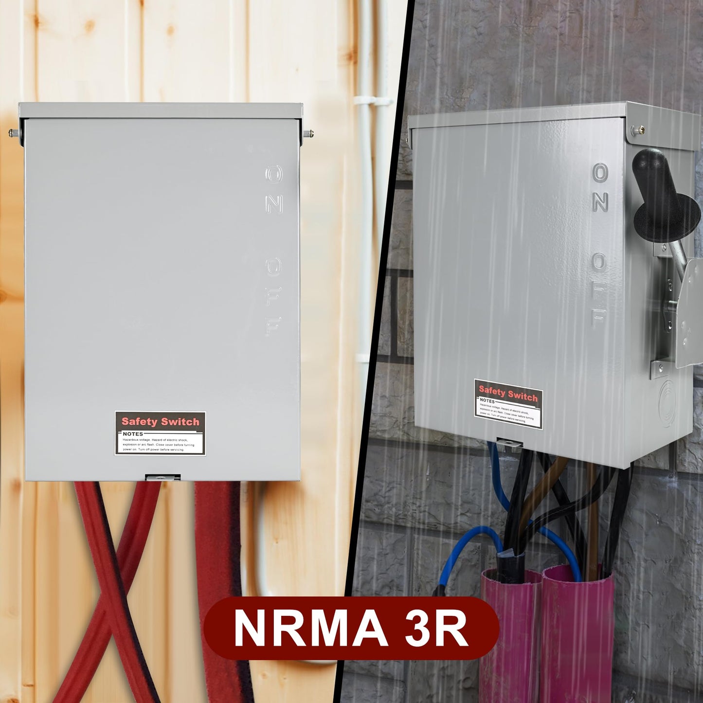 200-Amp, 3 Pole 120V/240V General Safety Switch, Non-Fused AC Disconnect Switch Box, Outdoor&Indoor, NEMA-3R Enclosure, Anti Corrosion and Rust Prevention with Ground Kit (200A)