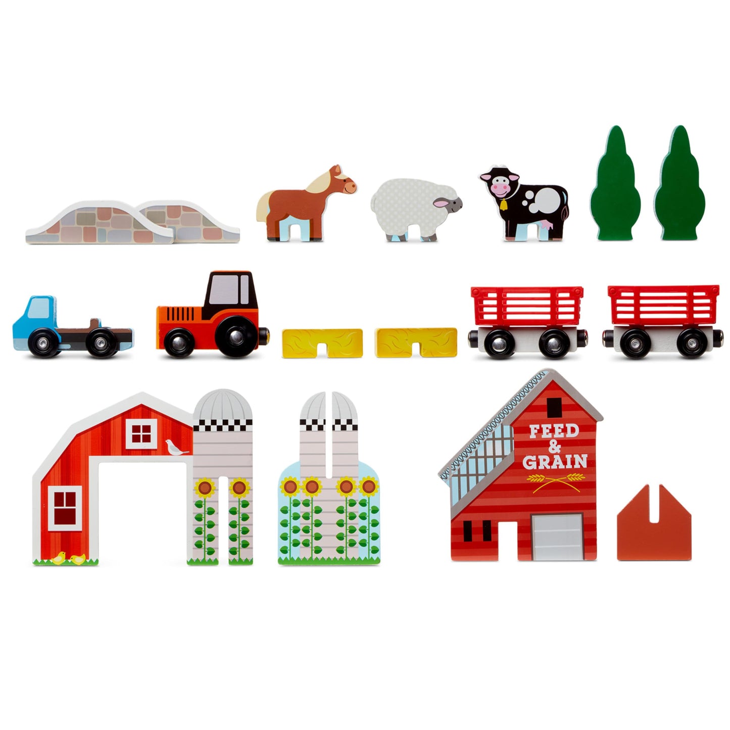 Melissa & Doug 17-Piece Wooden Take-Along Tabletop Farm, 4 Farm Vehicles, Play Pieces, Barn, Grain HouseTake-Along Pretend Play Toy Barn Toys for Toddlers Ages 1+