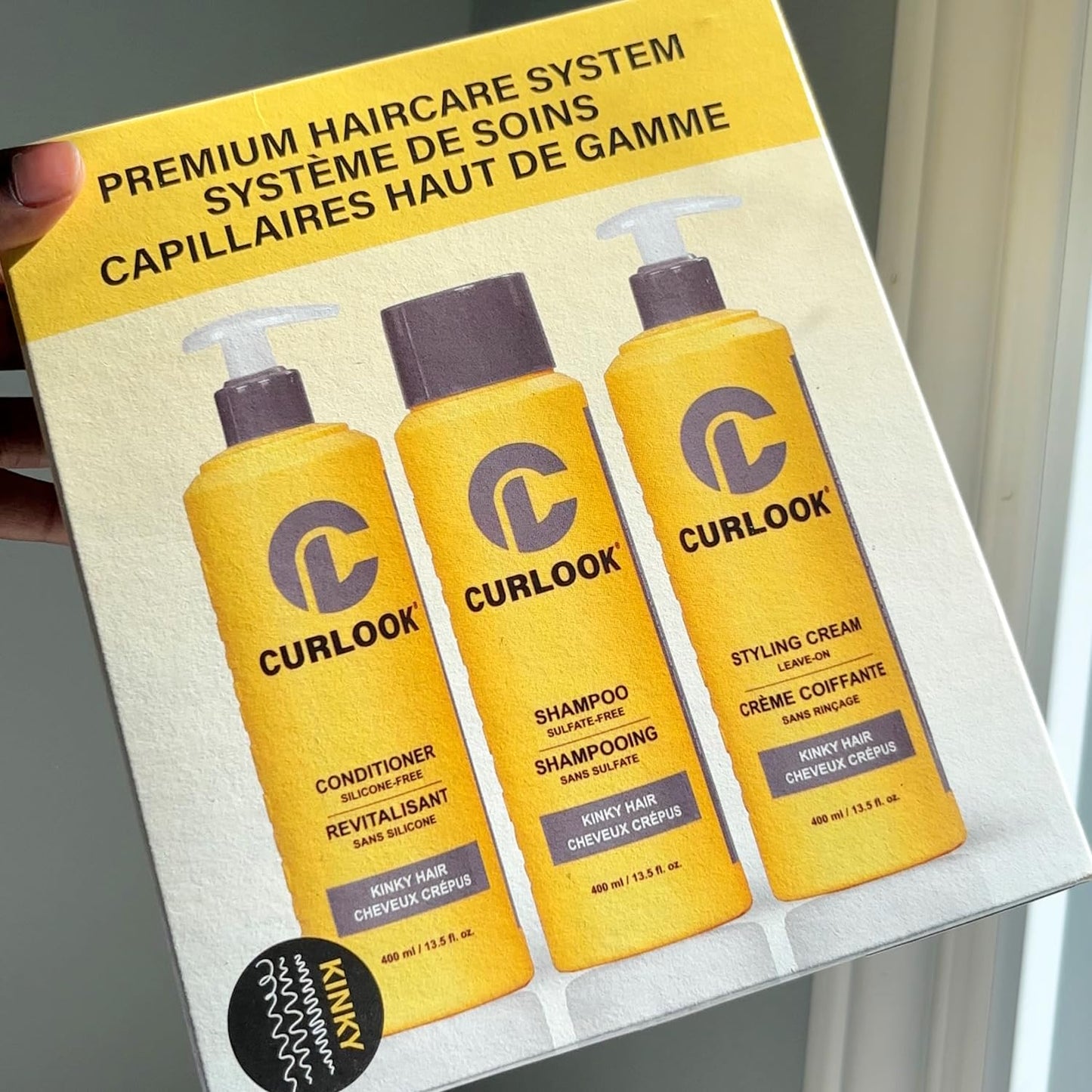 Curlook Kinky-Coily Hair Package | Shampoo, Conditioner & Leave-In Styling Cream Set | Sulfate-Free, Silicone-Free | 400ml (13.5 oz) Each Bottle | Made in Canada Curly Hair Products | Pack of 3