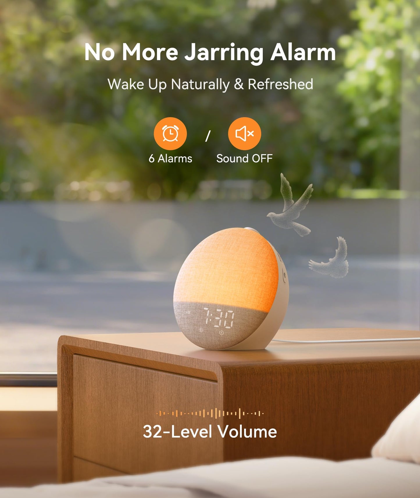 Dreamegg Sunrise 2 - Sunrise Alarm Clock, Sound Machine for Sleep, Favorites Mode, Sleep Routines, Dimmable Night Light, 29 Soothing Sounds, White Noise Machine, Wake Up Light for Bedrooms (Cream)