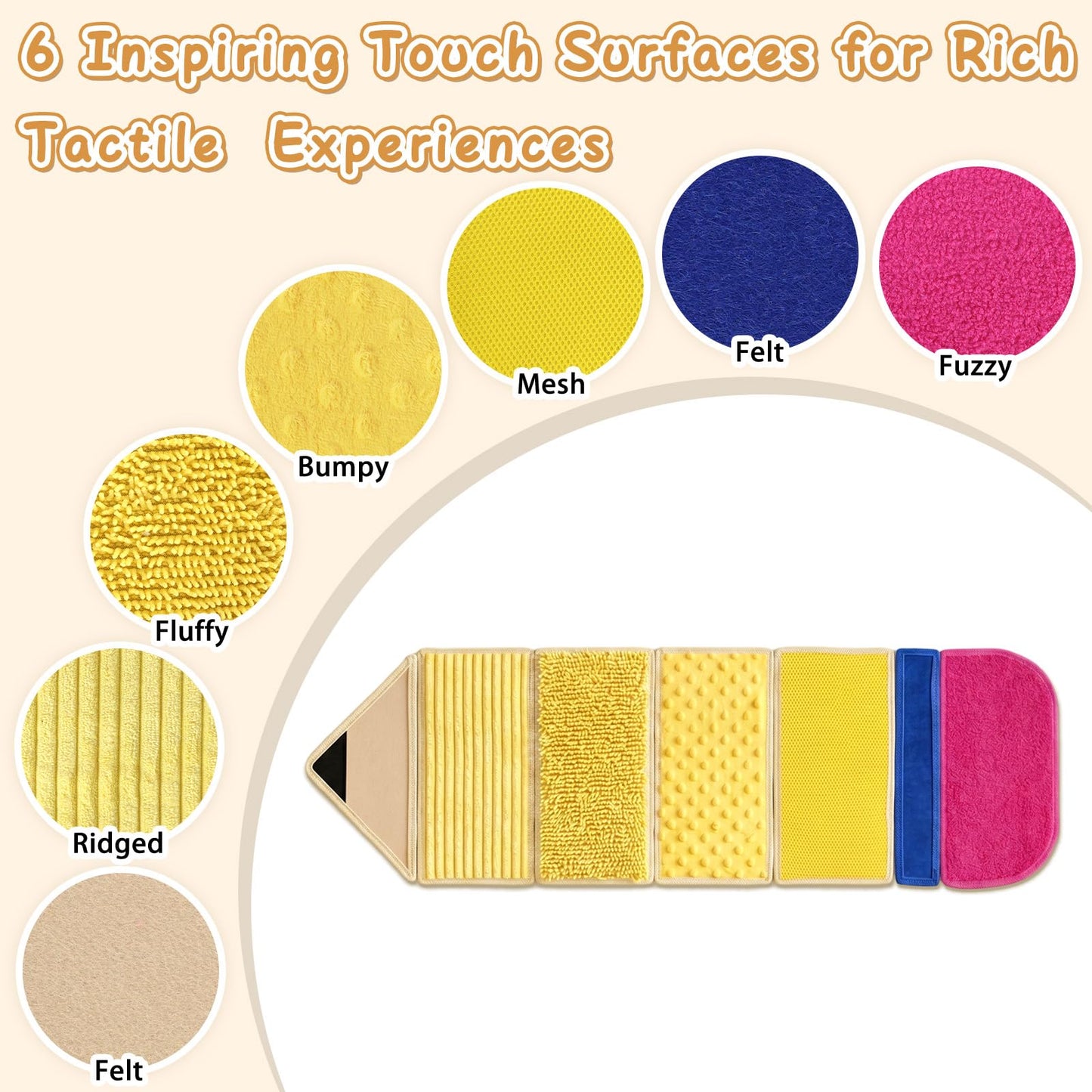 Pencil Sensory Wall Panel for Kids with Autism 6 Textured Quiet Montessori Toys Sensory Mats for Toddler Tactile Busy Board for Classroom Daycare Nursery Preschool Playroom
