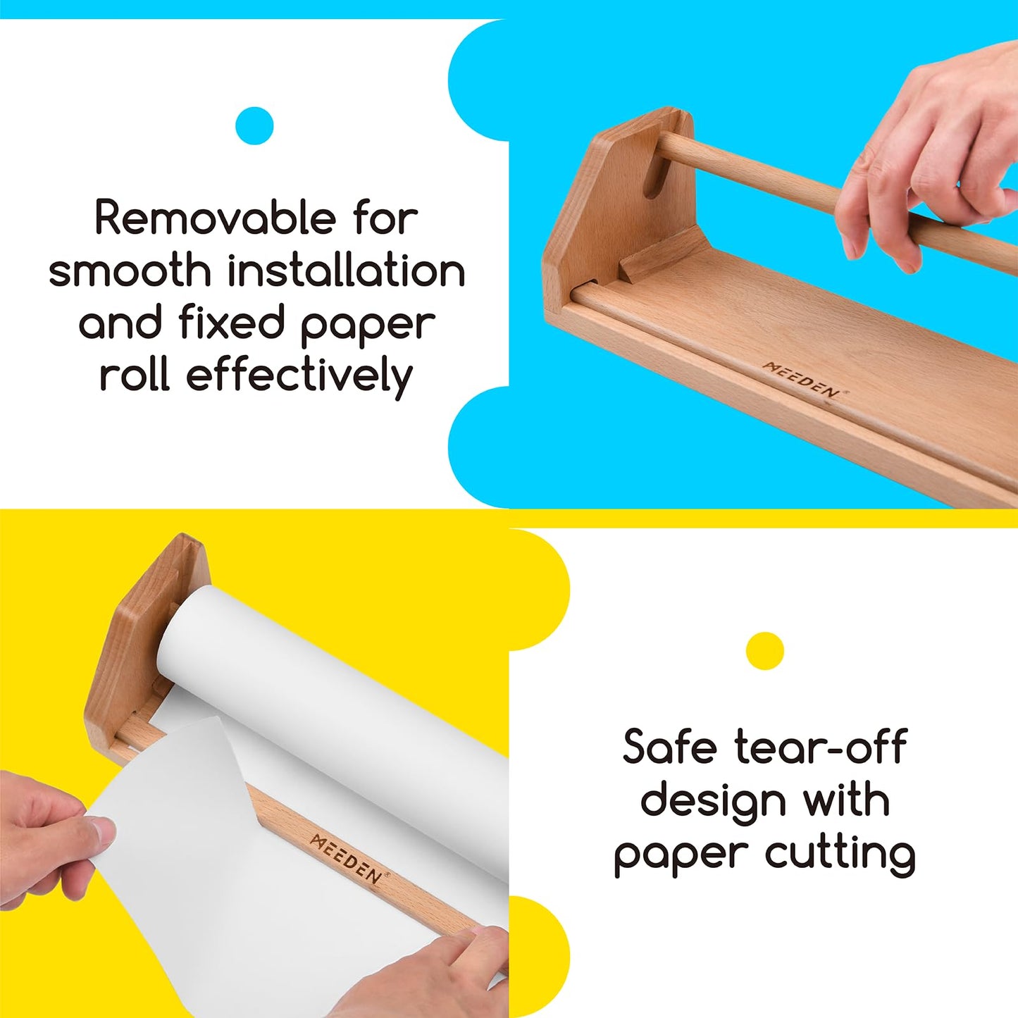 MEEDEN Wooden Tabletop Paper Roll Dispenser - Solid Beech Wood Easel with 3 Paper Rolls (12" x 75ft) - Portable Art Easel Kids for Entertain, Doodle and Play