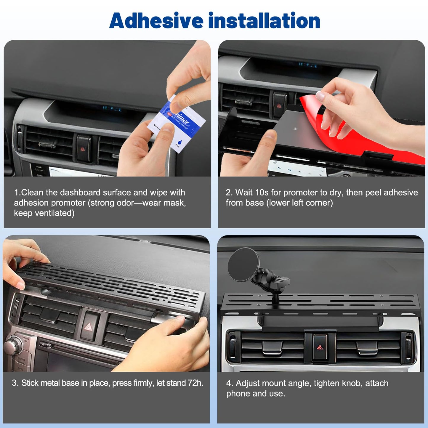Surfcabin No-Drill Magnetic Dash Phone Holder for 4 Runner 2023 2022 2021 2020, Full Metal Heavy-Duty Console Extension Dash Phone Mount Compatible with 5th 4Runner 2010–2023, Fits Most Smartphones