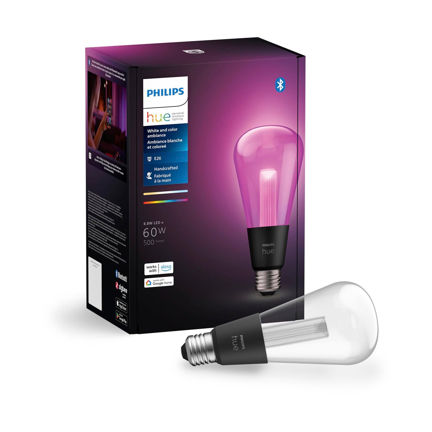 Philips Hue Lightguide ST23 Edison Smart LED Bulb – Handblown Glass - Color Changing Light - Compatible with Amazon Alexa, Apple HomeKit and Google Assistant - Bluetooth and Hue Bridge Compatible