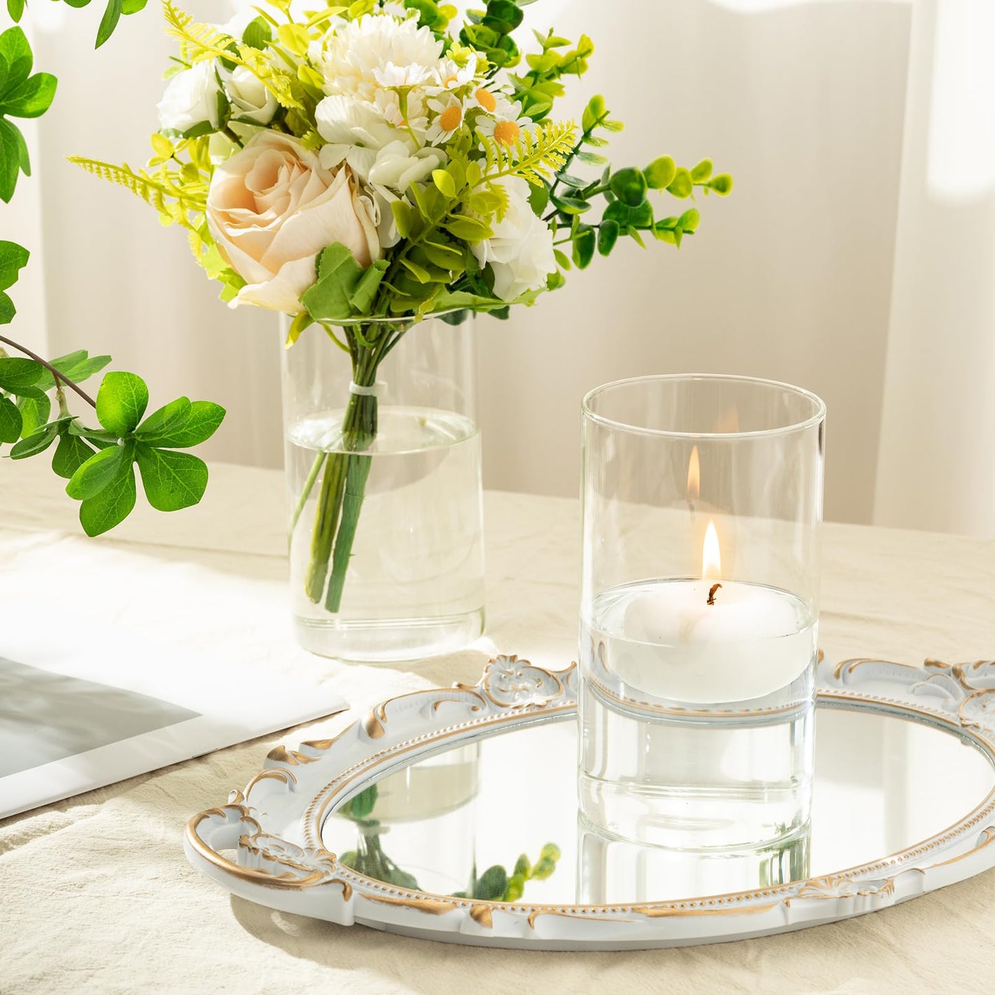 DYMFADFB 12pcs Glass Cylinder Vases for Centerpieces - 6 Inch Tall Flower Vase for Wedding Decorations, Clear Glass Flower Vases Floating Candle Holder for Table Centerpiece Wedding Home Décor