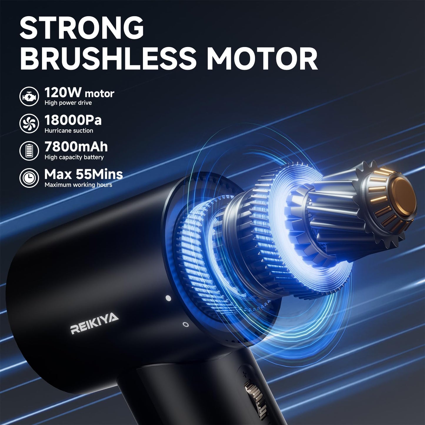REIKIYA Compressed Air Duster 150000RPM Portable Air Blower for Computer, Keyboard with LED Light, 7800mAh Rechargeable 18000Pa Cordless Portable Vacuum Cleaner for Car Home Office