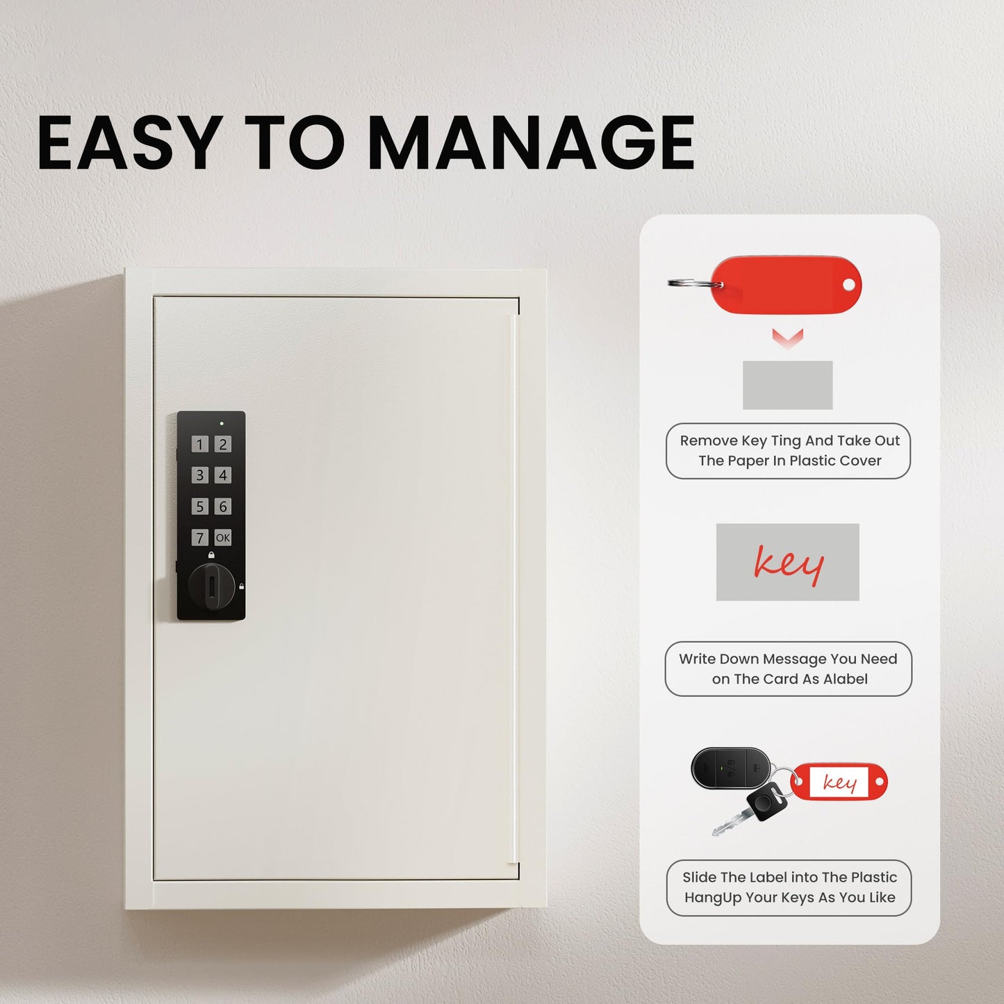 Grimtron 40 Keys Electronic Key Lock Box for Keys with Code, Private/Public/Password Hiding Mode Key Cabinet Wall Mount for Garage/Property Management Key Storage