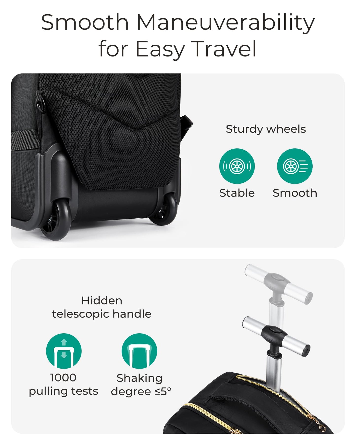 BAGSMART Rolling Backpack for Women, Wheeled Backpack with Packing Cube, Travel Backpack with Wheels, Carry On Suitcase Bag with Wheels 17 Inch Large Roller Backpack, Champagne
