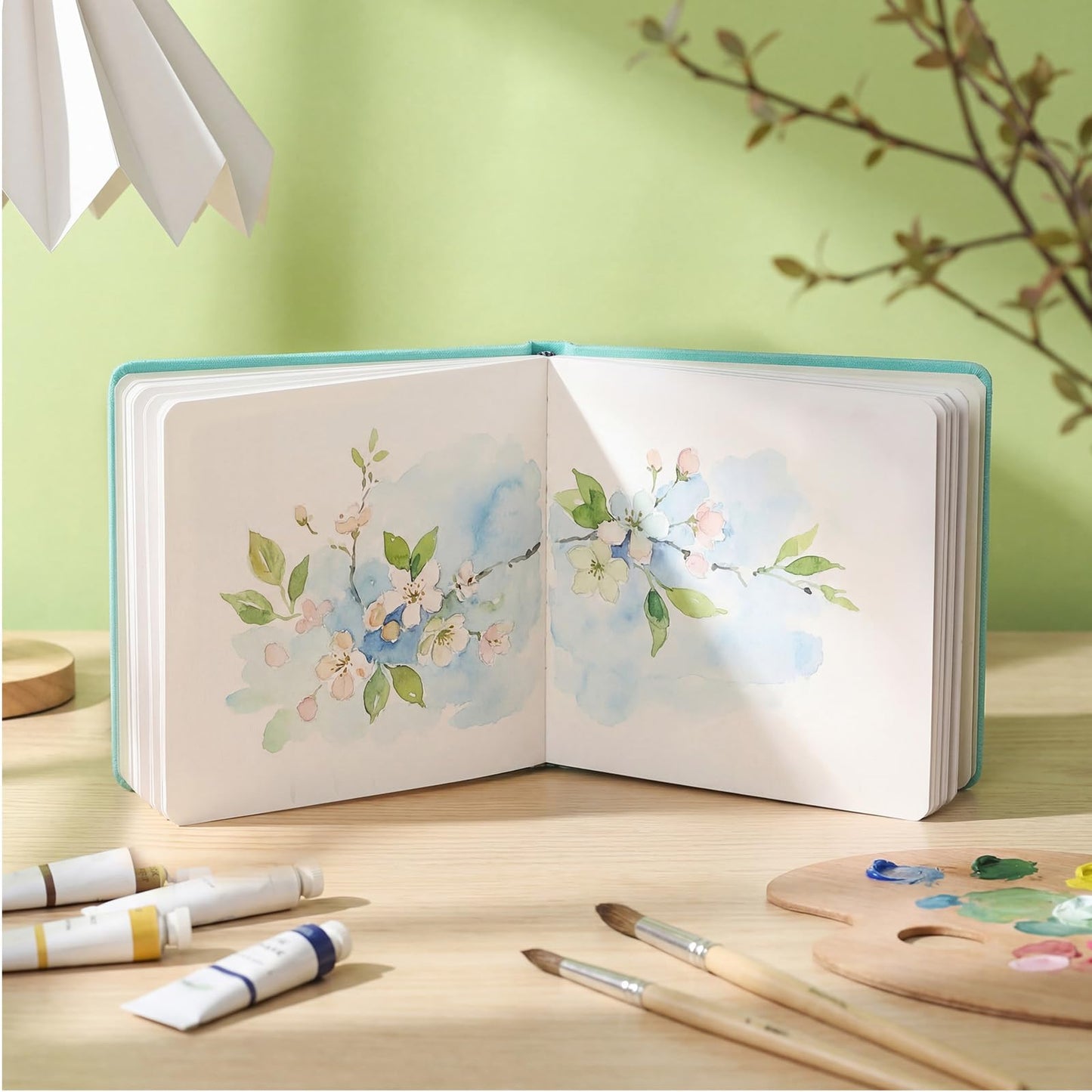 Dispowreath 4 Pcs 5.5 x 5.5 in Watercolor Sketchbook Journal Square Watercolor Notebook Cold Press 140lb 300gsm Cotton Paper 48 Pages Journals Notebook Paper Pads(Turquoise)