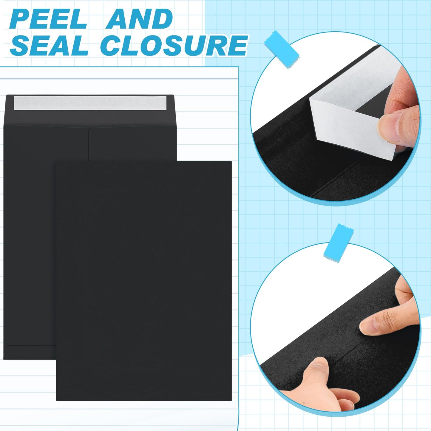 Janlaugh 100 Pcs 9'' x 12'' Catalog Envelopes Self Adhesive 32lb Manila Envelopes Kraft Peel & Seal for Secure Mailing Storage Organizing for Office Business Home(Black)
