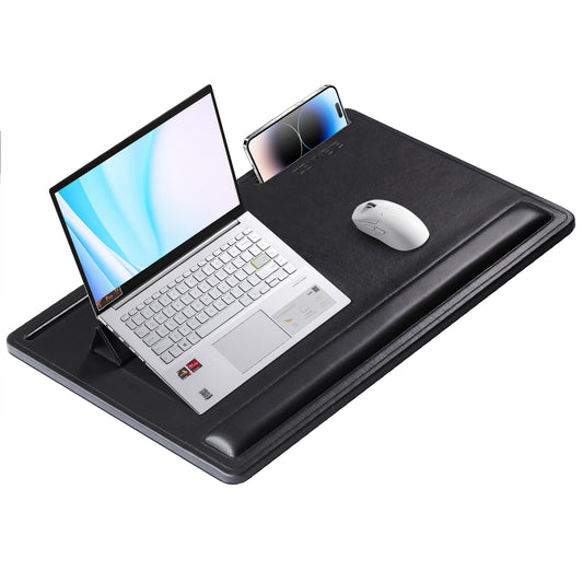 CENNBIE Leather Lap Desk with Memory Foam Cushion 24x16 Inches- Adjustable Portable Laptop Tray Fits 17 19 Inch Notebook - Built-in Wrist Rest Lightweight Computer Desk (Black)