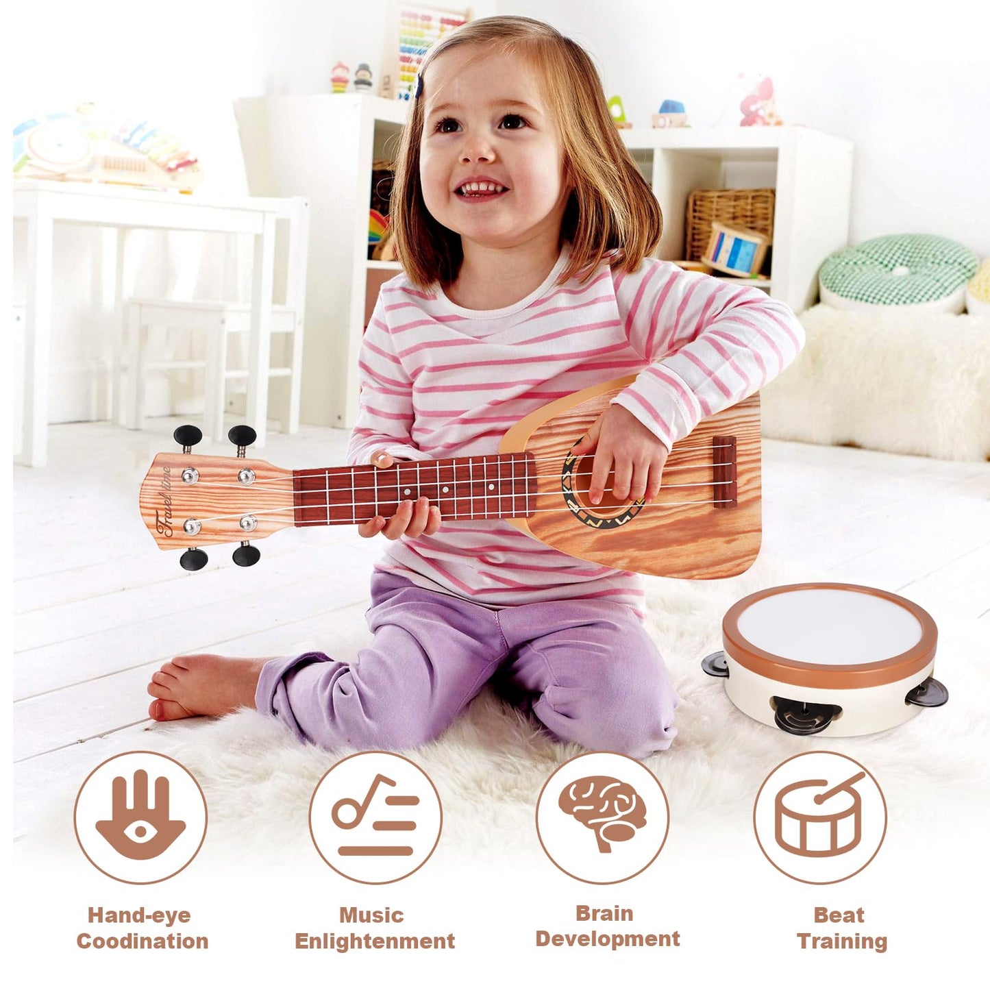 Kids Guitar Toys for 2 Year Old Boy Gifts, Musical Instruments for Toddler 1-3, Christmas Birthday Gifts for 3 4 Year Old Girls Montessori, Band Sets with Ukulele/Tambourine/Flute Toys for Kids 3-5