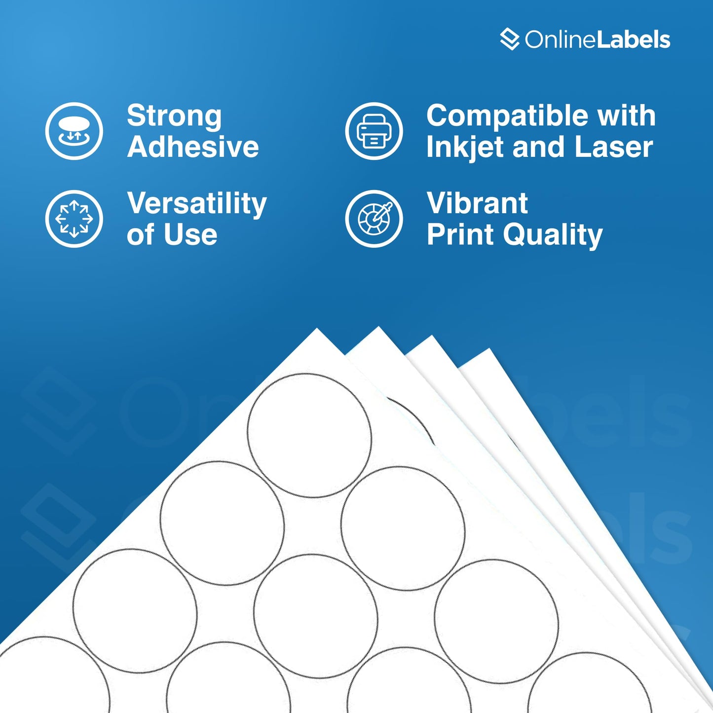 2" Round Labels - Permanent Adhesive, White Matte - Great for Candle and Jar Lids, Products, Favor Labels - Pack of 5,000 Circle Stickers, 250 Sheets - Inkjet/Laser Printers, OL5375WX, OnlineLabels