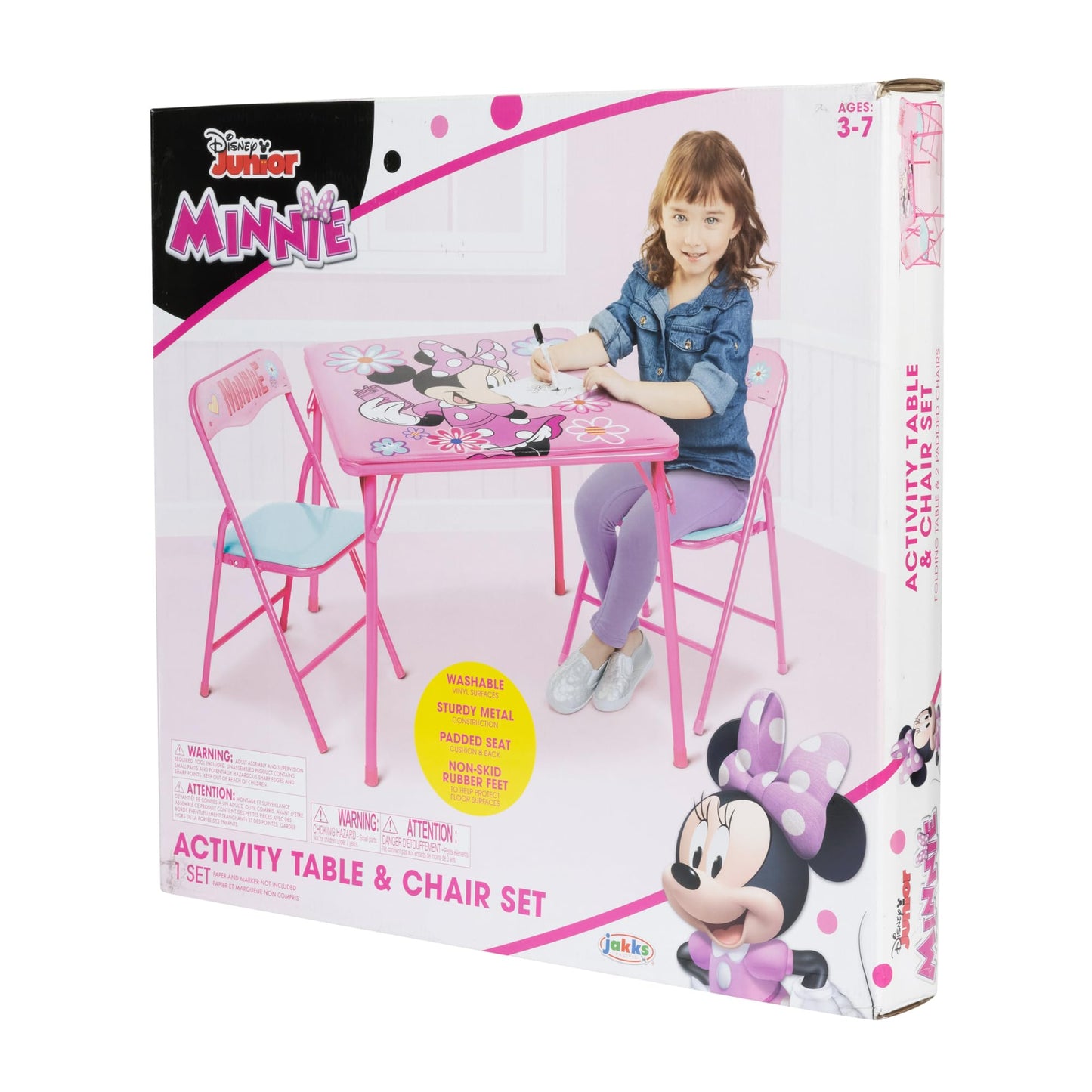 Minnie Mouse Kids Table & Chairs Set for Kid and Toddler 36 Months Up To 7 years, Includes: 1 Table (24"L x 24"W x 20"H), 2 Chairs (13"L x 13.5"W x 21"H) Weight Limit: 70 lb