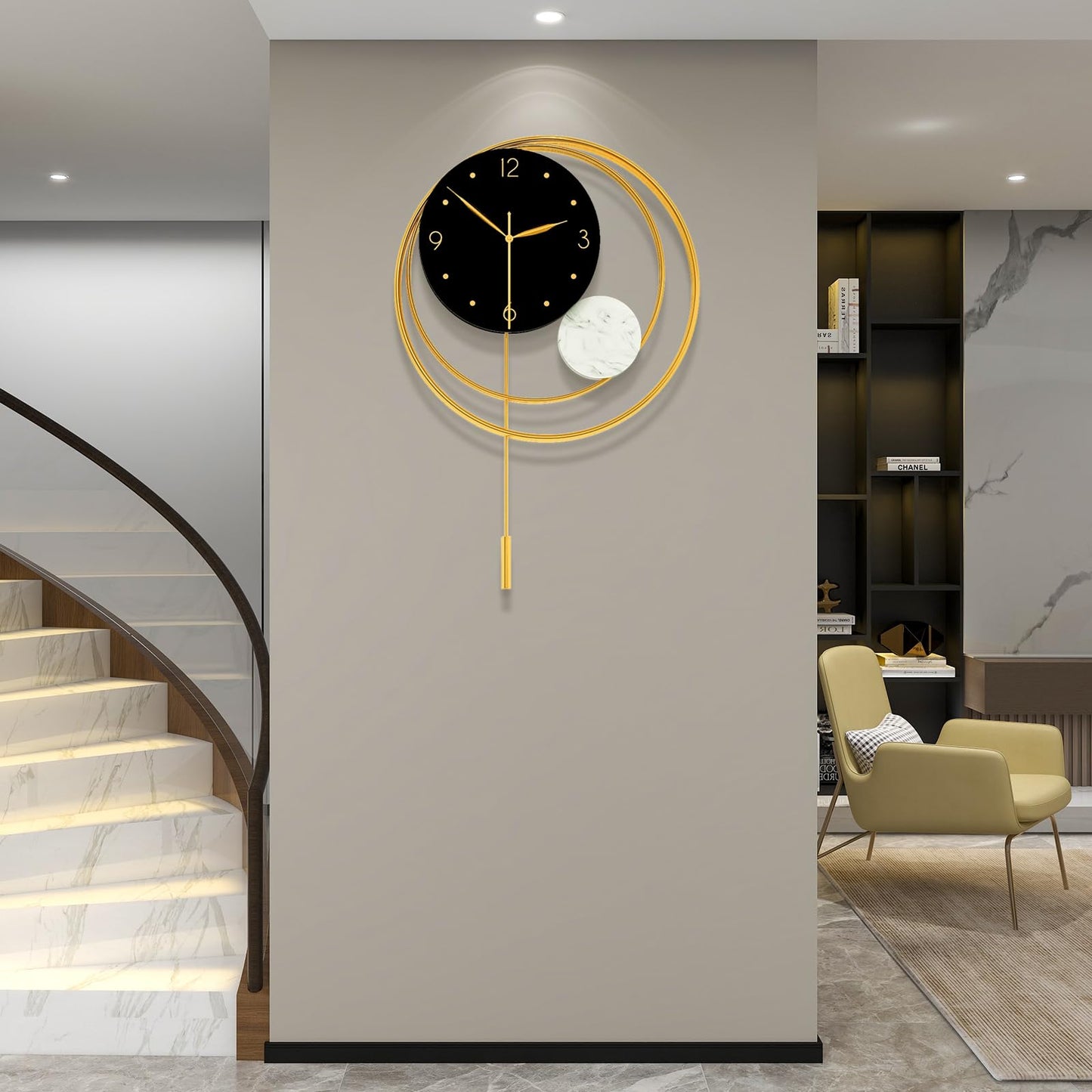 YIJIDECOR Large Wall Clocks for Living Room Modern Pendulum Wall Clock Battery Silent Non Ticking Operated Gold Metal Wall Art forBedroom,Kitchen,Farmhouse,Office,Home Decor 15.7x23.6 inches
