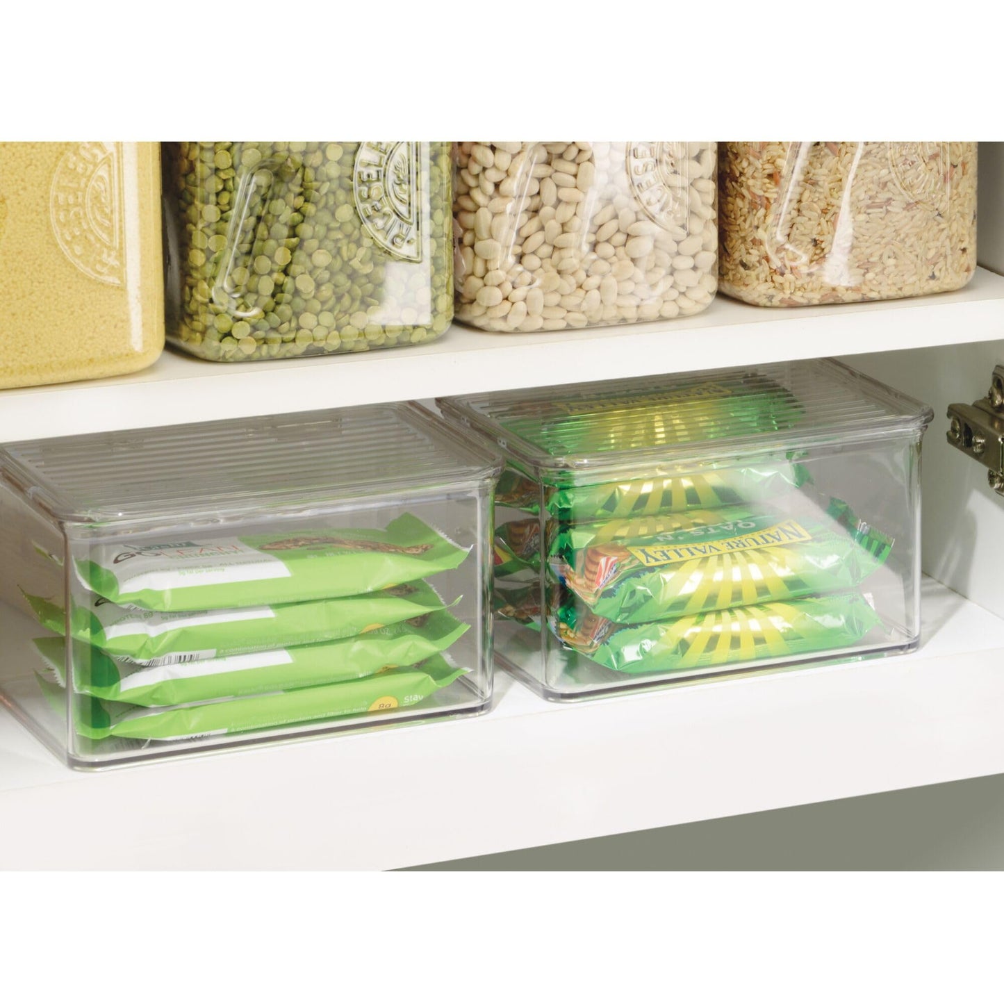 iDesign Plastic Stackable Hinged-Lid Pantry or Kitchen Storage Box - Set of 6 - Clear
