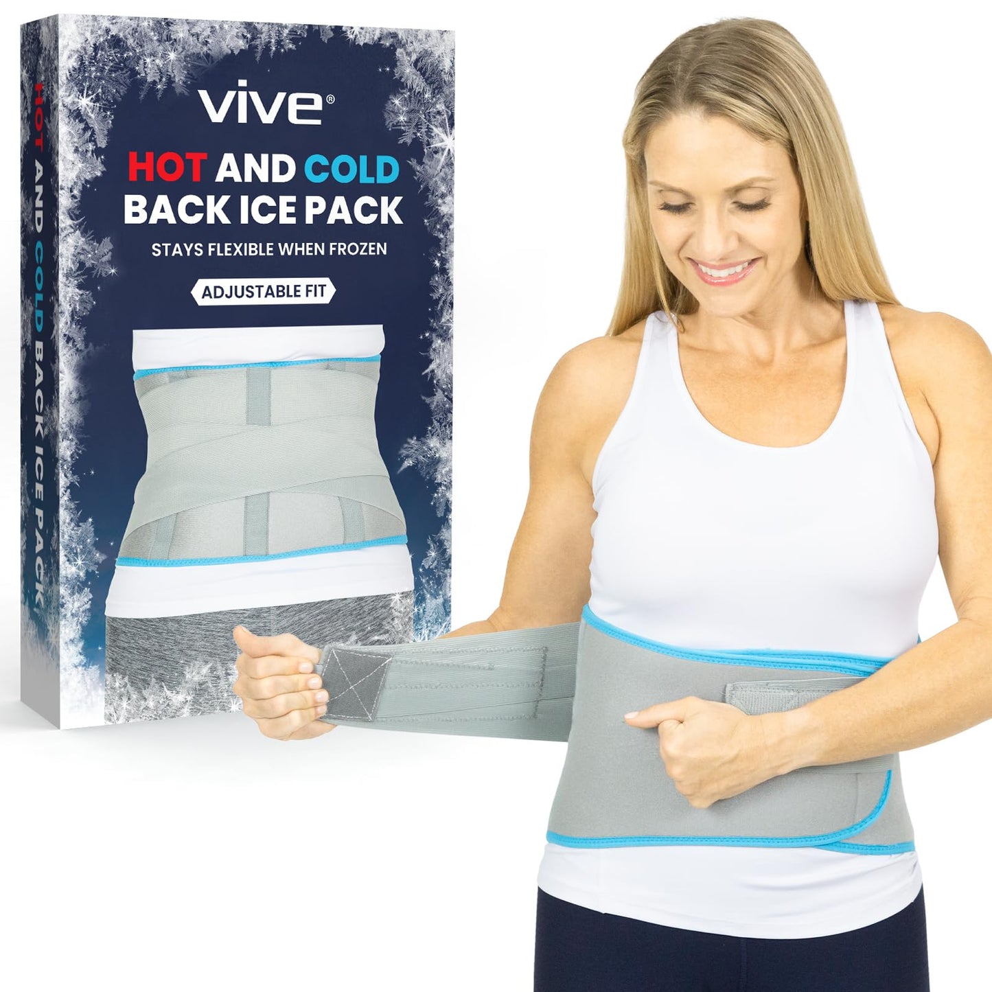 Vive Wearable Ice Packs for Back Pain - Back Brace with Ice Pack - Ice Belt for Lower Back Pain - Gel Ice Pack Back for Sciatica Relief Men, Women - Compression Hot Cold Therapy for Injuries Reusable