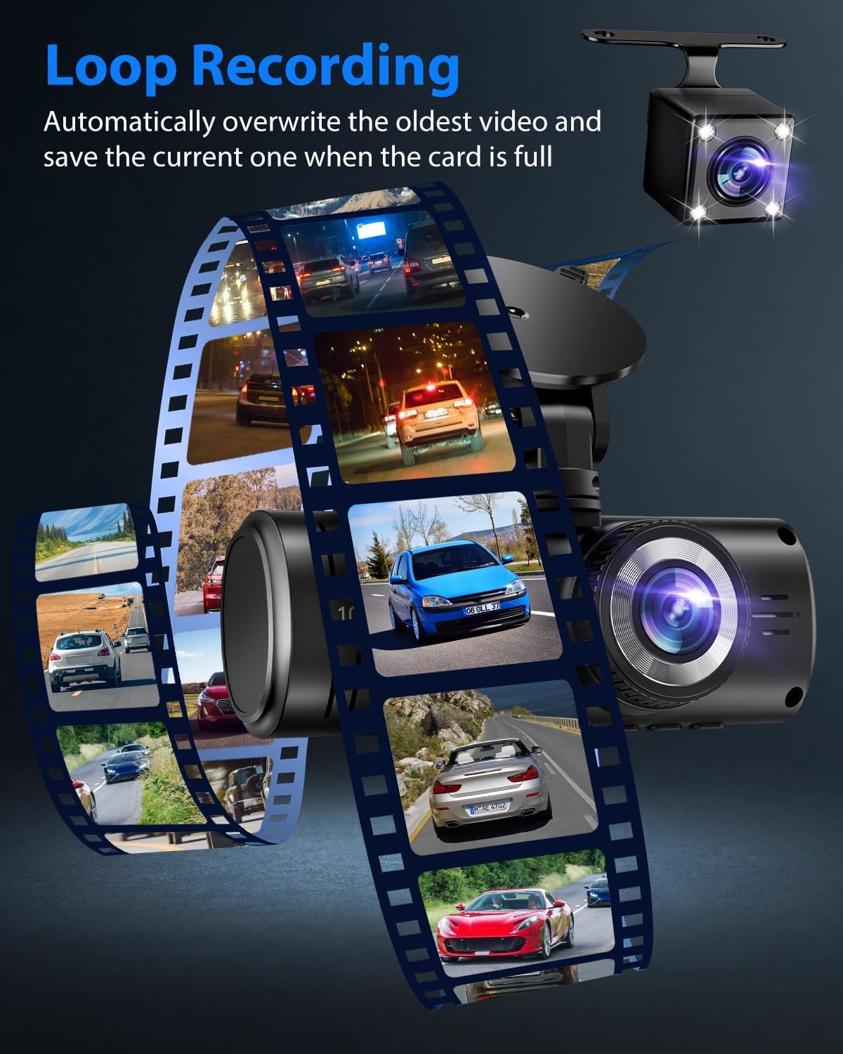 Dash Cam Front and Rear Inside, 3 Channel Dash Camera for Cars, 1080P Triple Dash Cam, Dash Camera with 32GB Card, Loop Recording, HDR, G-Sensor, 24Hr Parking