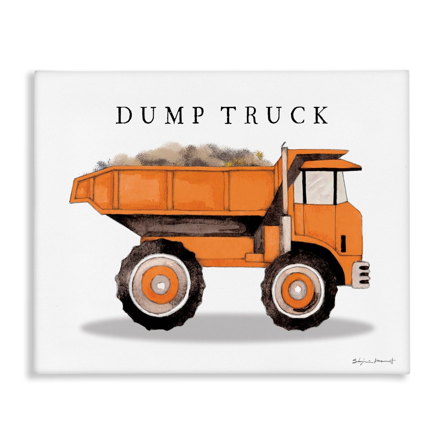Stupell Industries Orange Dump Truck Traditional Construction Vehicle, Designed by Stephanie Workman Marrott Canvas Wall Art, 36 x 48, Off-White