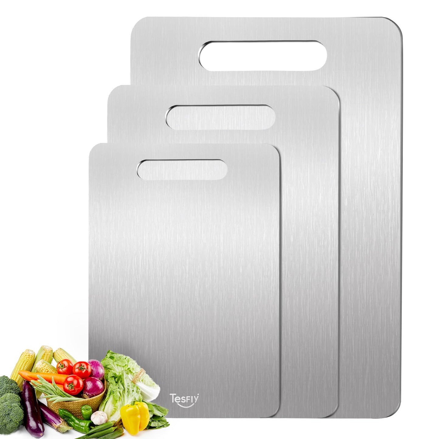 Titanium Cutting Board Set of 3, 100% Pure Titanium Food Grade Kitchen Chopping Board, Double-Sided Non-Toxic Easy to Clean & Dishwasher Safe, for Meats, Fruits and Vegetables (M+L+XL)