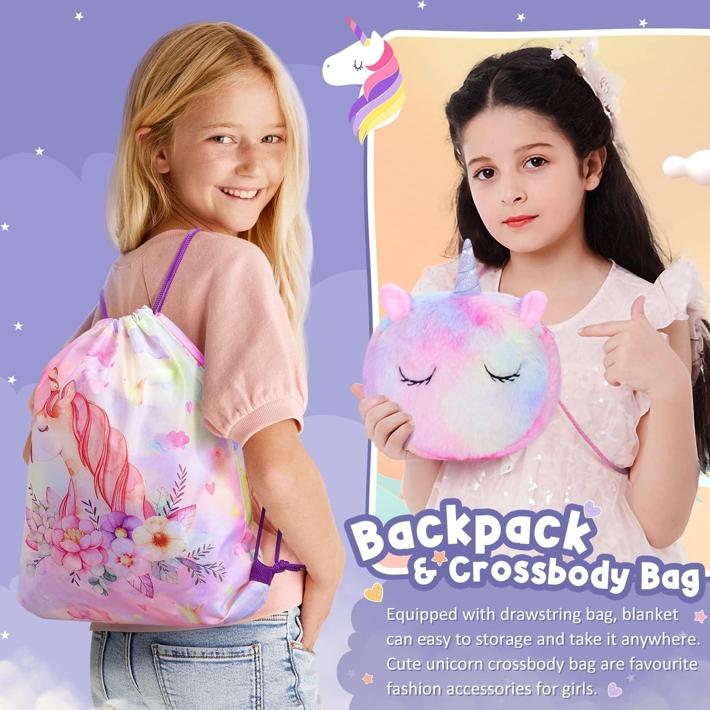 Unicorn Gifts for Girls 4-6 6-8, Birthday Valentines Gifts Set for Girls Age 4 5 6 7 8 9+ Year Old Tween Teen Girl Trendy Stuff Kids Unicorn Toys with Glow in The Dark Blanket Purse for Daughter Niece