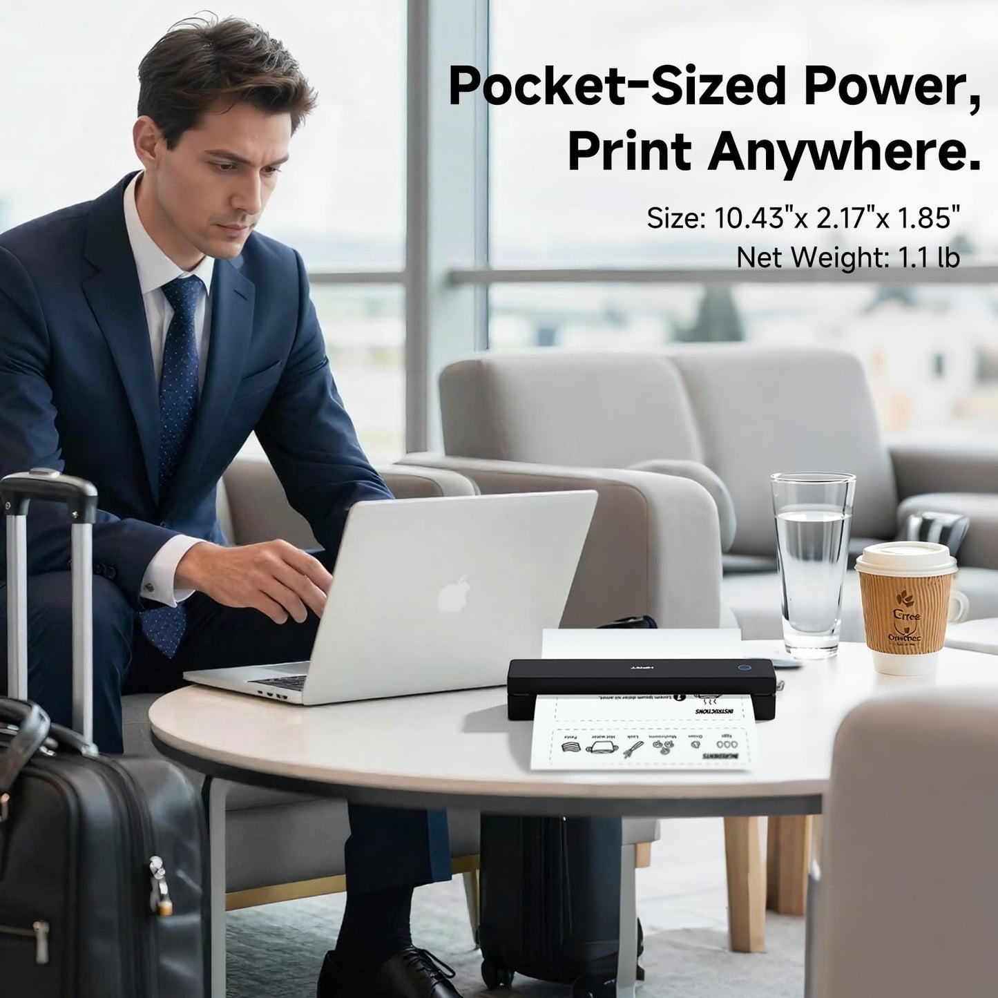HPRT MT620 Portable Printer Wireless for Travel, Inkless Thermal Printer for iOS/Andorid/Laptop, Supports Thermal Paper & Labels,Supports 8.5"x 11"US Letter & A4, A5 for Office/Home/School/Vehicles