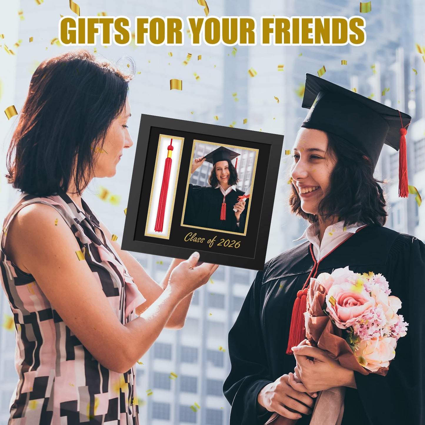 Amyhill Graduation Photo Frame 5×7 Inch with Tassel Holder for Pictures Photo Frame Elegant Black over Gold Double Mat Graduation Party Decorations, Class of 2026 Gift