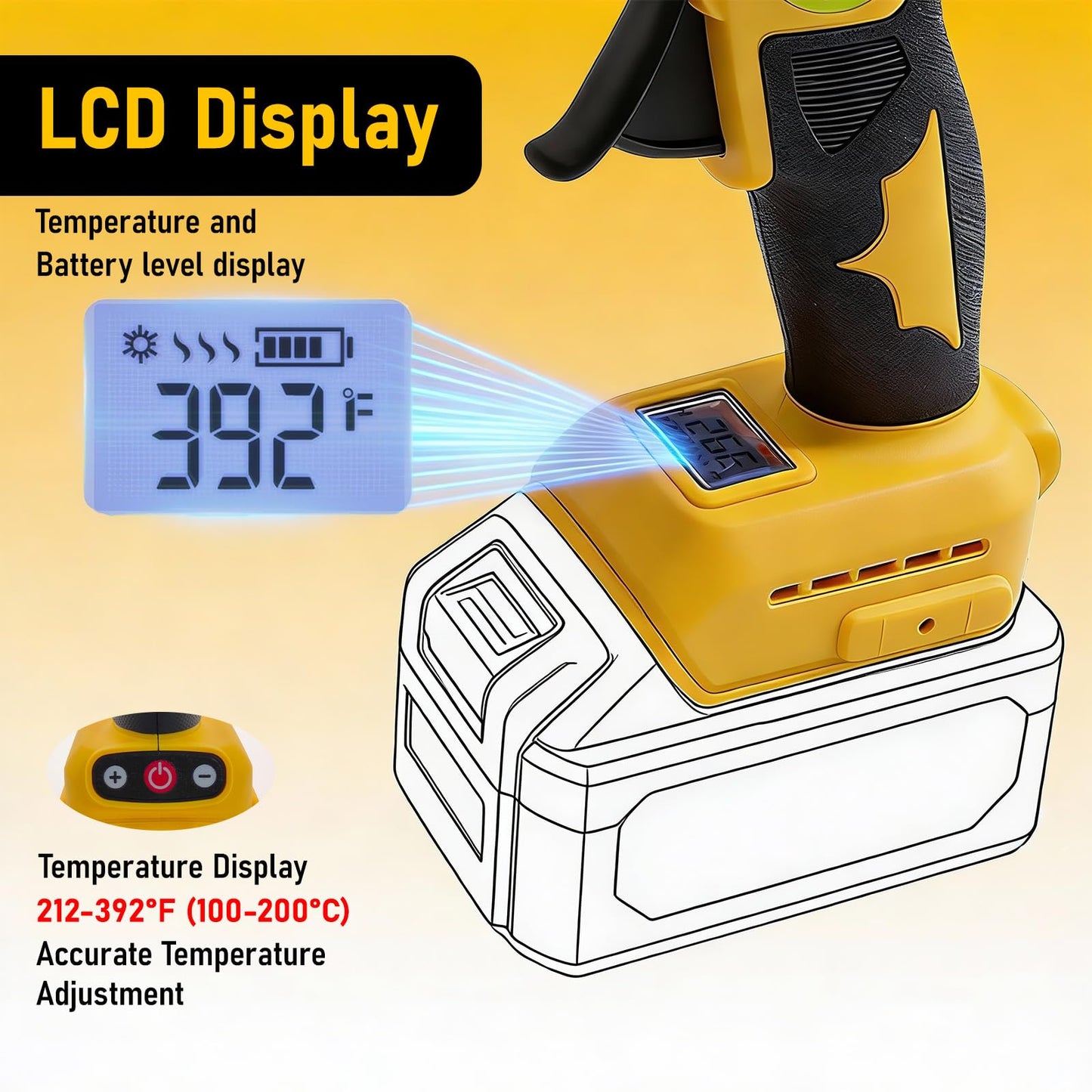 110W Cordless Hot Glue Gun Compatible with DeWalt 18V Battery, Upgraded Digital Adjustable Temp Heavy Duty Glue Gun with 20 Full-Size Sticks for DIY, Arts, Crafts & Home Repair (Battery Not Included)