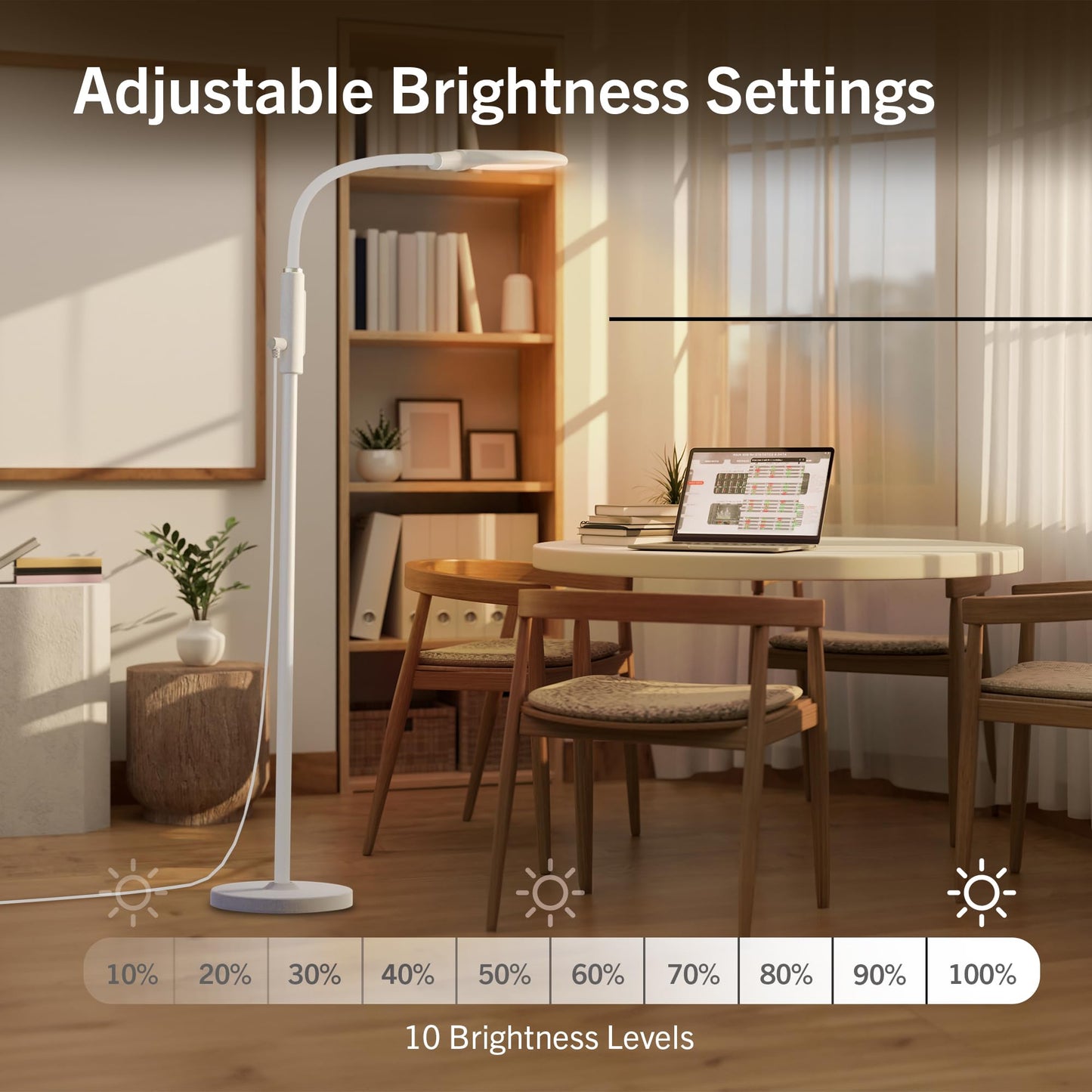PRIMETEK Happy Light 10000 Lux Mood Lamp, Dual Control Remote,Touch Screen Sad Lamp, Adjustable LED Floor Lamp, UV-Free Sun Light, 5 Color Temperatures 10 Brightness Levels Happy Lights