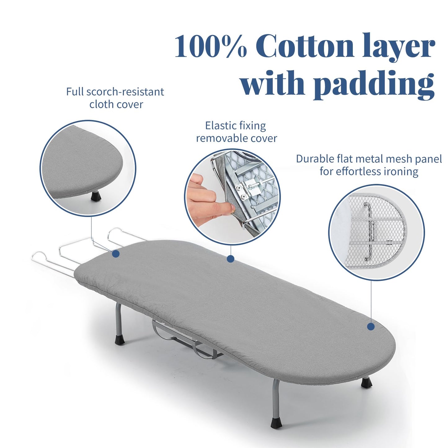 Small Ironing Board with Iron Holder, RAINHOL Countertop Mini Ironing Board Tabletop with Non-Slip Feet, Travel Foldable Iron Table for Small Space, Grey