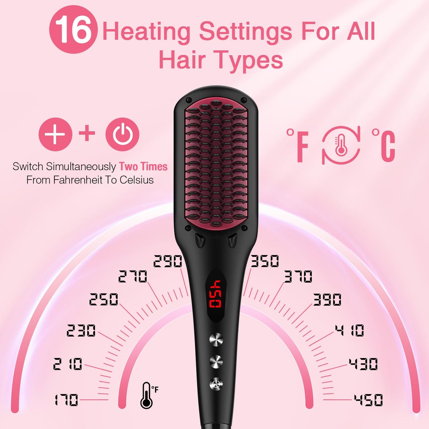 Enhanced Ceramic Hair Straightener Brush by MiroPure, 2-in-1 Ionic Straightening Brush with Anti-Scald Feature, Auto Temperature Lock & Auto-Off Function (Black)