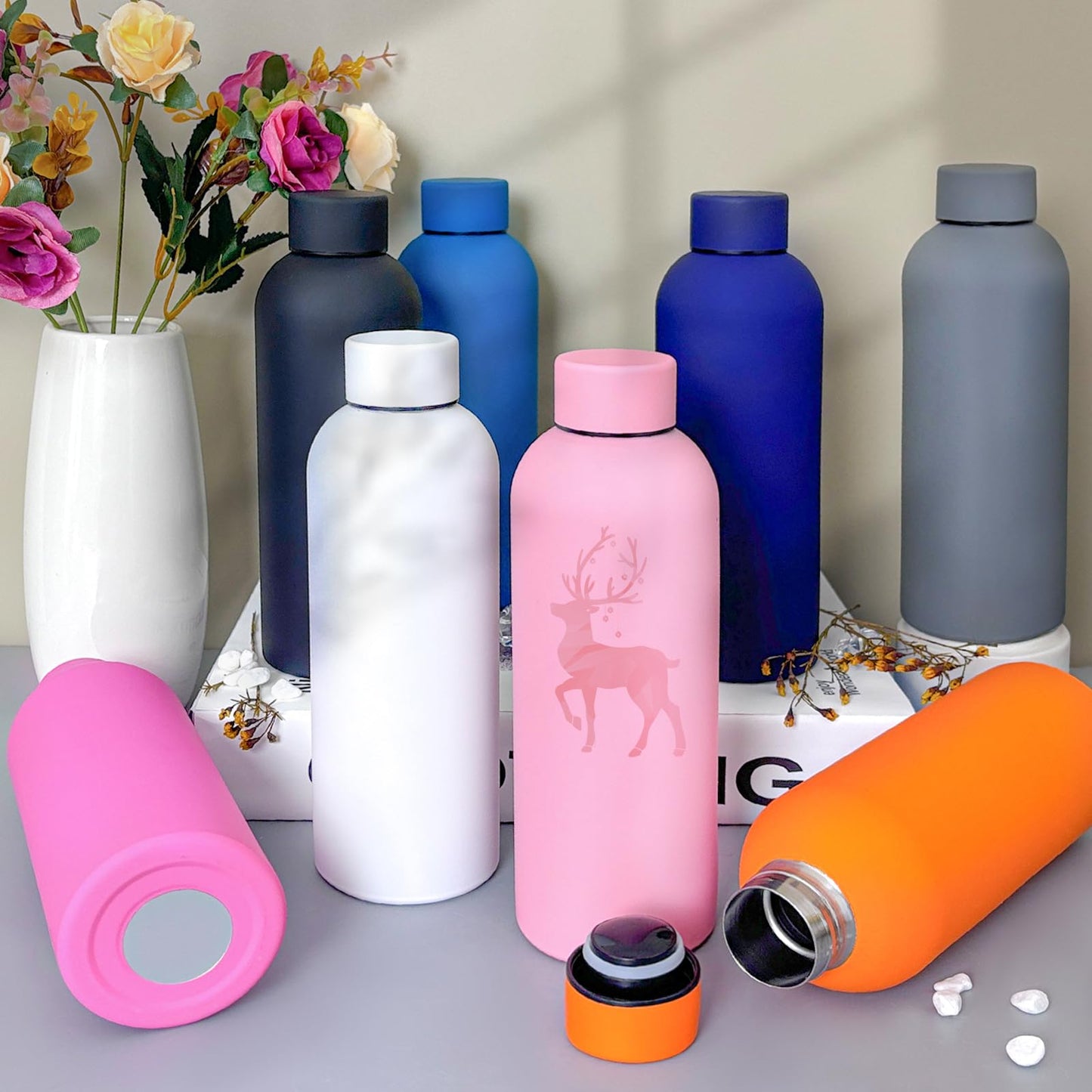 WHEATHUSK 16 Pack Stainless Steel Insulated Water Bottle 17oz Blank Double Wall Vacuum Thermal Sports Bottle Personalized Metal Water Bottles Bulk for Travel Team Gift, Office