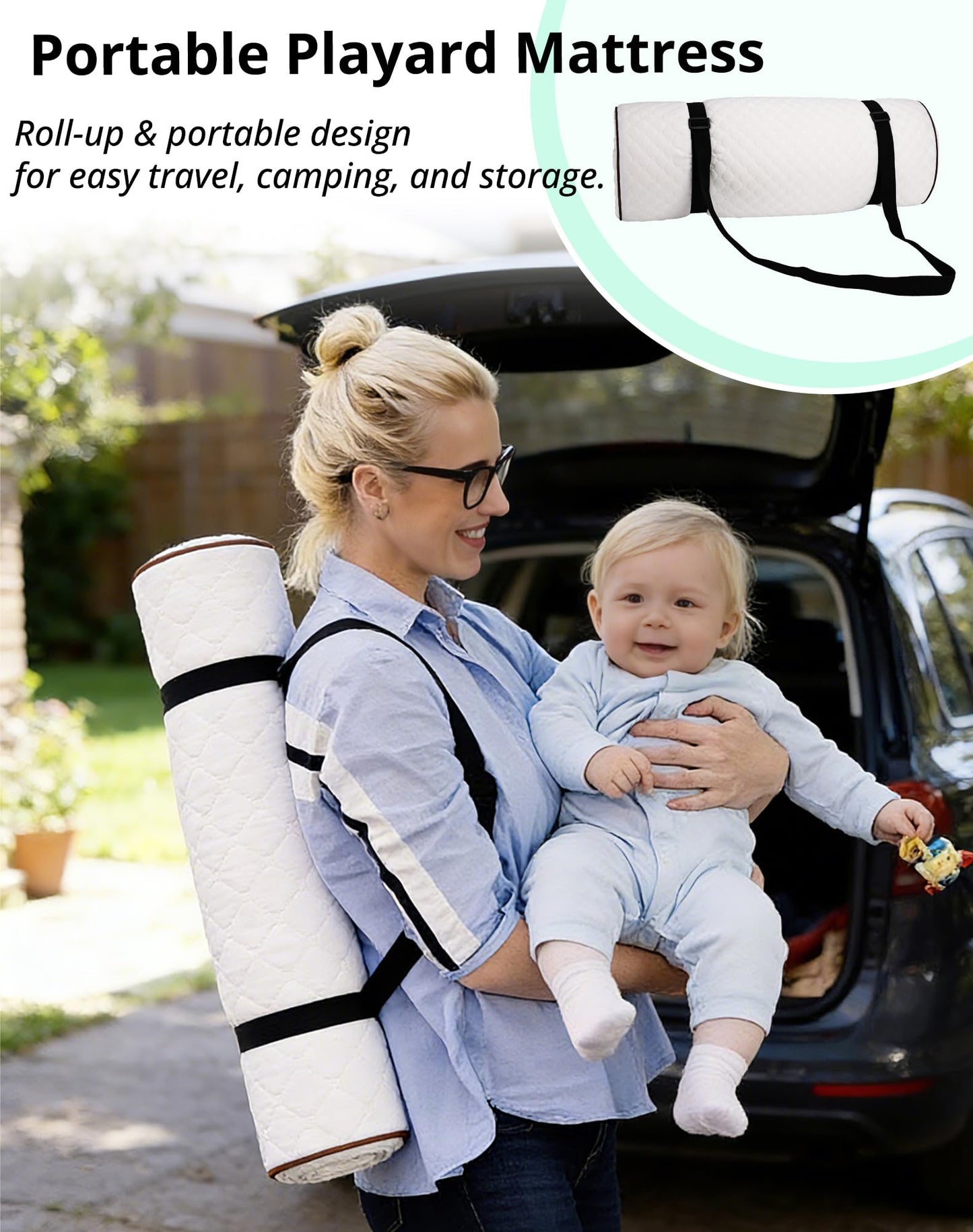 Pack and Play Mattress Pad, 38"x26" Playpen Mattress for Graco Pack n Play, Baby Trend, Pamo Babe Playard, 1.5" Thick, Breathable Washable Cover, No Gap 3D Piped Edge, White