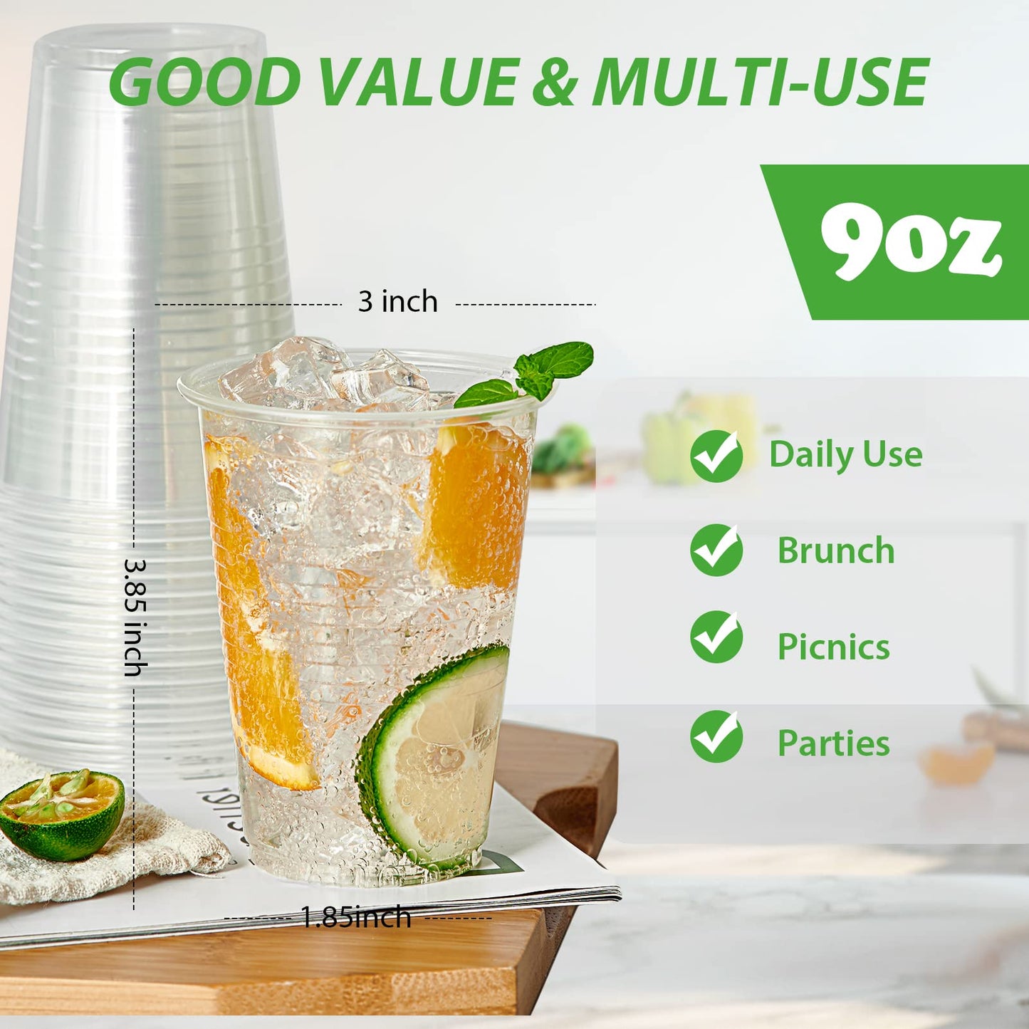 Lilymicky 1000 PACK 9 oz Clear Plastic Cups, 9 Ounce Disposable Drinking Cups for Birthday Parties, Picnics, Ceremonies, and any Events