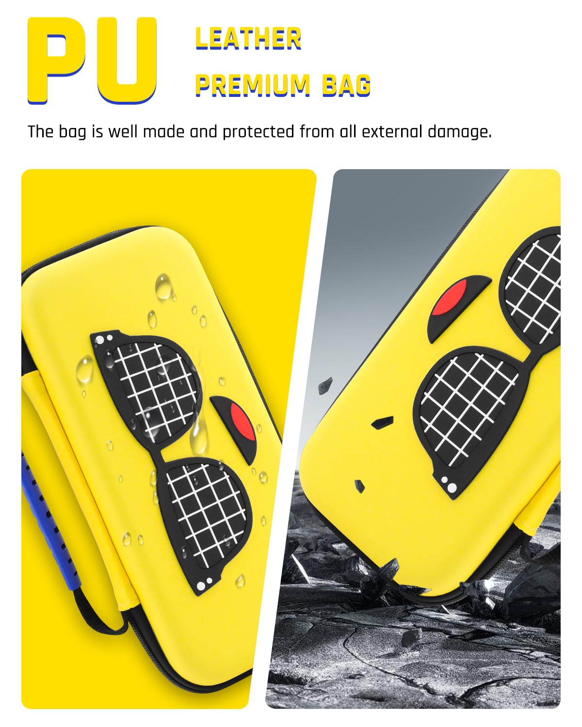 GLDRAM Yellow Switch OLED Case Bundle, Portable Travel Carrying Storage Bag for Nintendo Switch OLED, PC Protective Skin Cover, Screen Protector, Thumb Cap for Console & Accessories