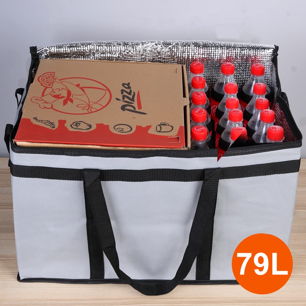 Bodaon 5-Pack Insulated Food Delivery Bag for Hot and Cold Meal, XXX-Large Grocery Tote Insulation Bag for Catering, Pizza Warmer, Cooler/Thermal Bags, Grey