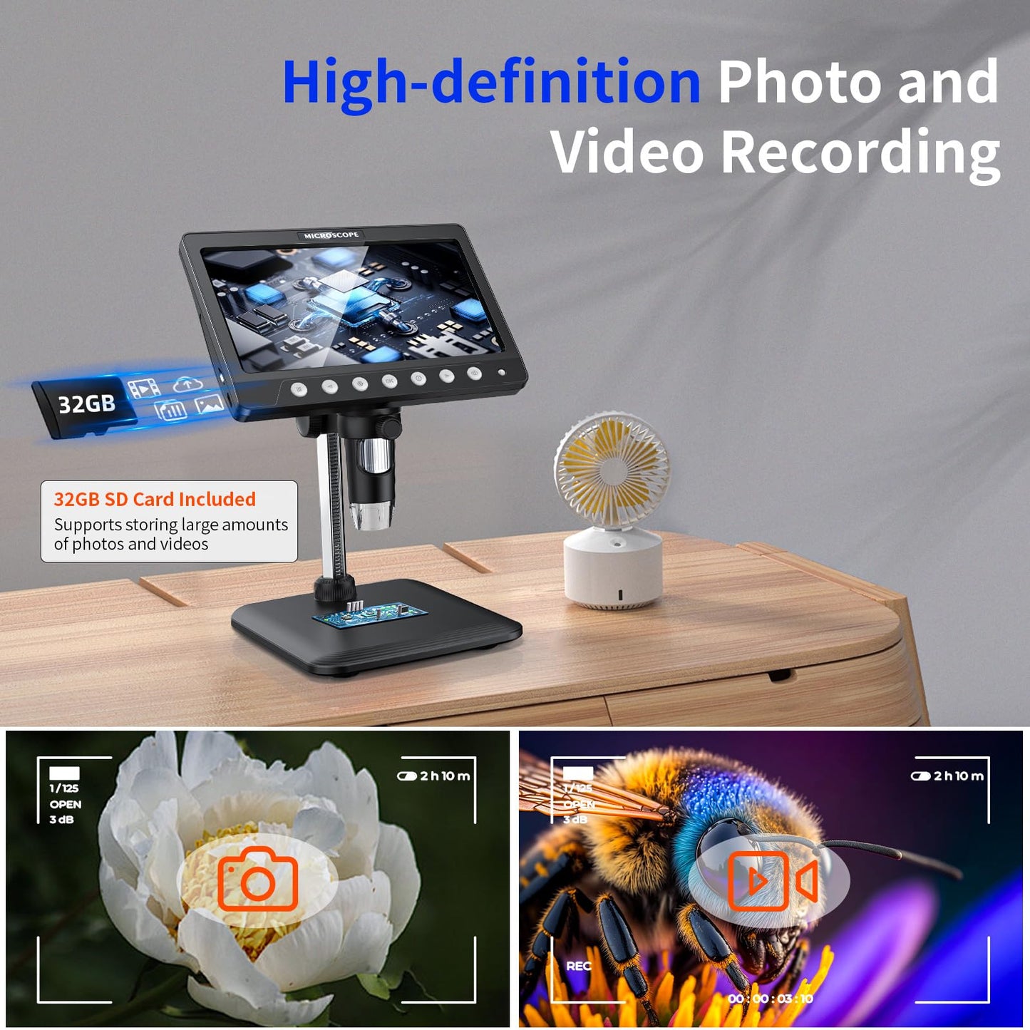 Coin Microscope for Adults Kids - 7'' HD IPS Digital Microscope for Error Coins with Screen | 1200X Soldering Microscope with 8 LED Lights | 32GB SD Card USB for Windows/MacOS