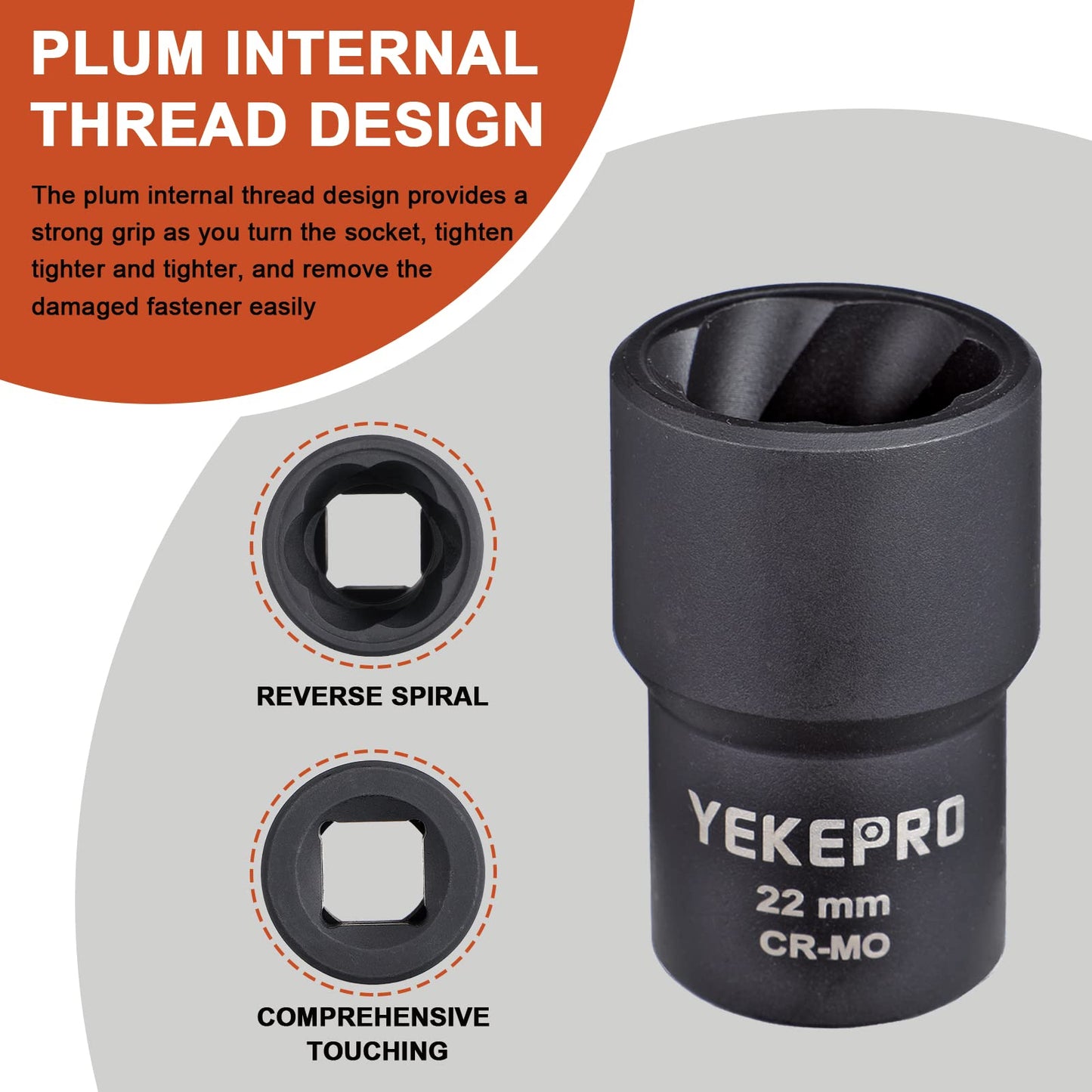 YEKEPRO 16PCS Bolt Extractor Set, 1/2" Drive Impact Twist Socket Set, Stripped Bolt Extractor for Removing Damaged, Frozen, Rusted, Rounded-Off Bolts, Nuts & Screws, Cr-Mo Steel