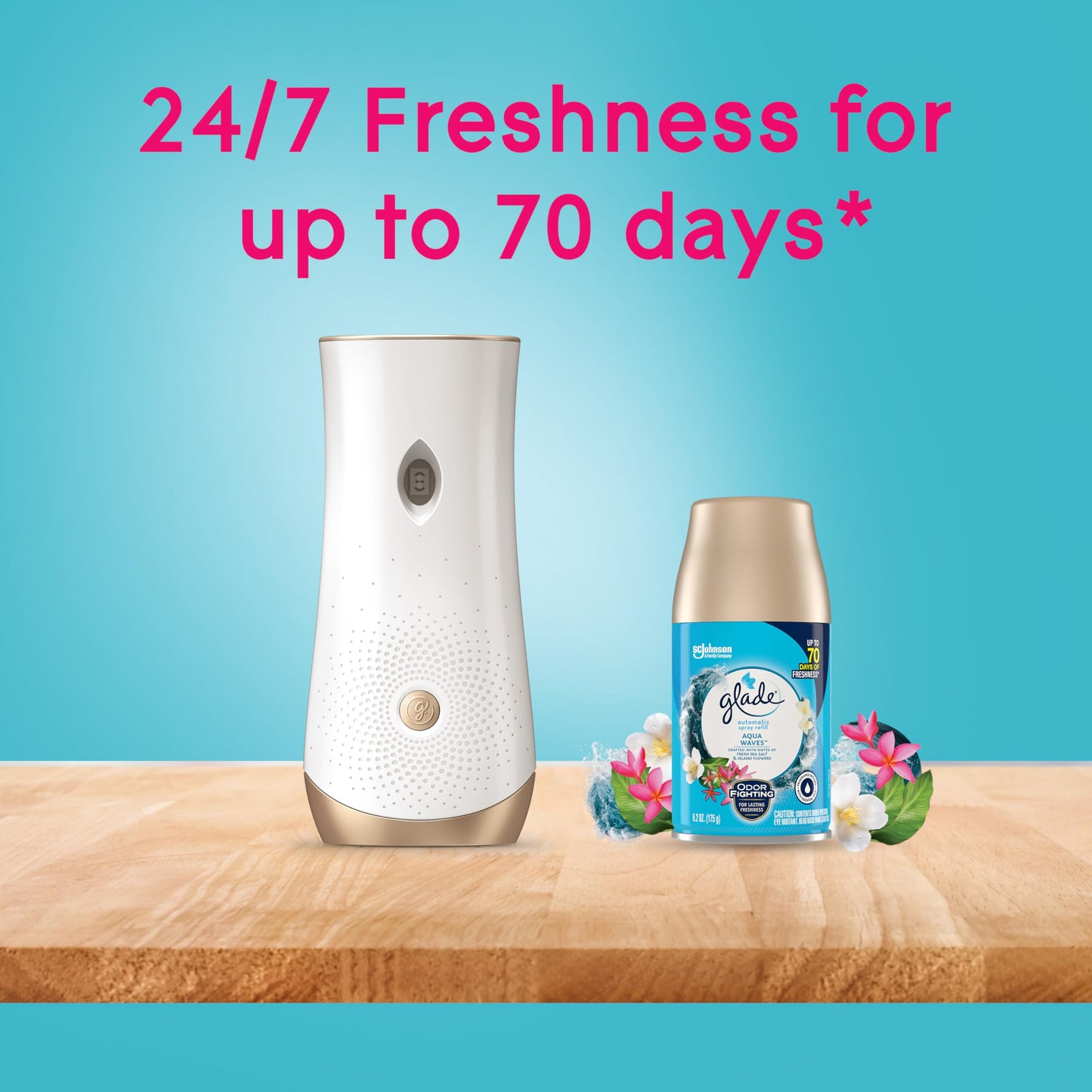 Glade Automatic Spray Refill, Air Freshener for Home and Bathroom, Aqua Waves, 6.2 Oz, 6 Count