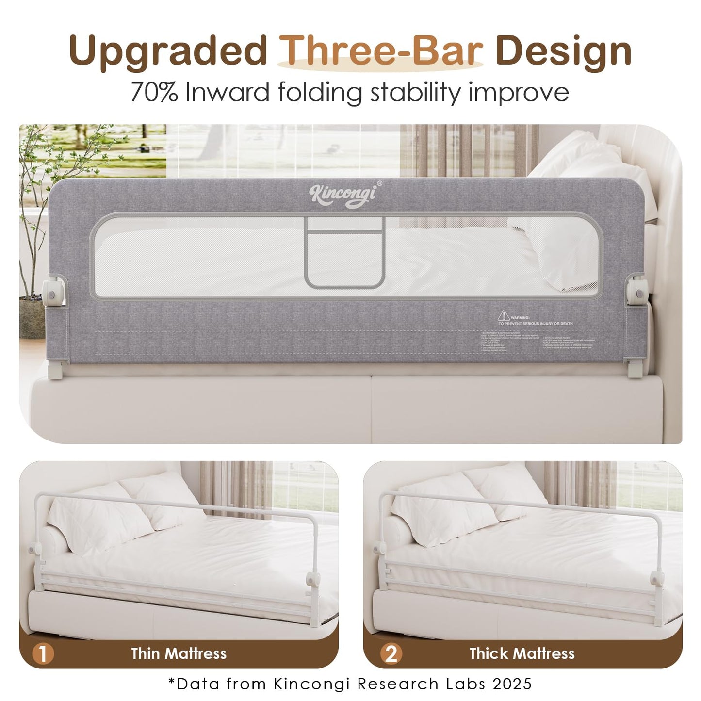 Kincongi Bed Rail for Toddlers, 71 Inch Swing Down Toddler Bed Rails with Wider U-Shape Base, Breathable Baby Bed Rail Guard for King, Queen, Full, Twin Bed Rail for Baby