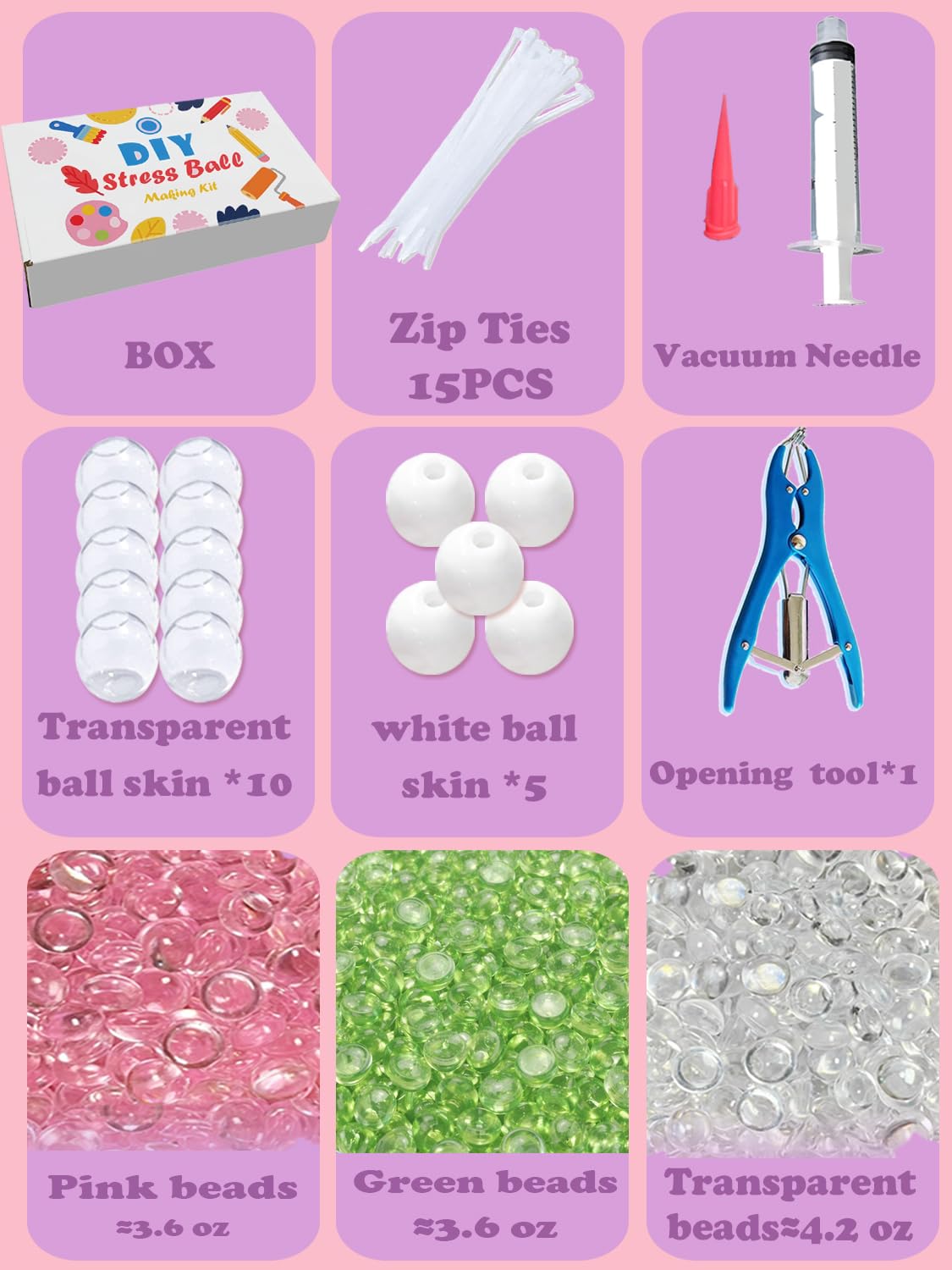 DIY Stress Ball Making Kit, Squishy Maker Kit with 15 TPR Ball Skins, 14.2 oz Fillers, Air Pump, Vacuum Tool & 20 Cable Ties, Make Your Own Squishies, DIY Squishy Kit for ASMR Anxiety Relief Toys