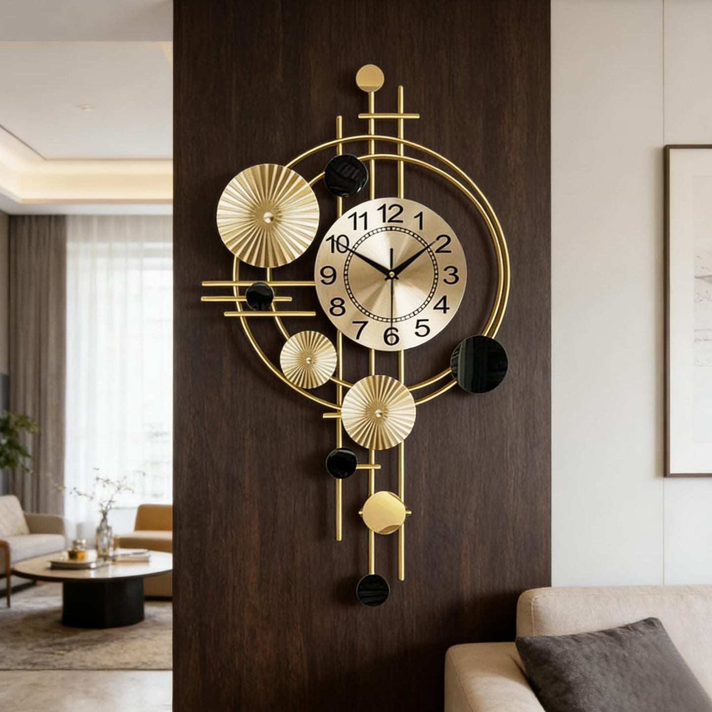 Gilacco Large Wall Clocks for Living Room,Silent Non Ticking,Battery Operated Oversized Round Modern Wall Clock for Bedroom,Farmhouse,Office Wall Decor-17.8x30.7Inch(Golden)